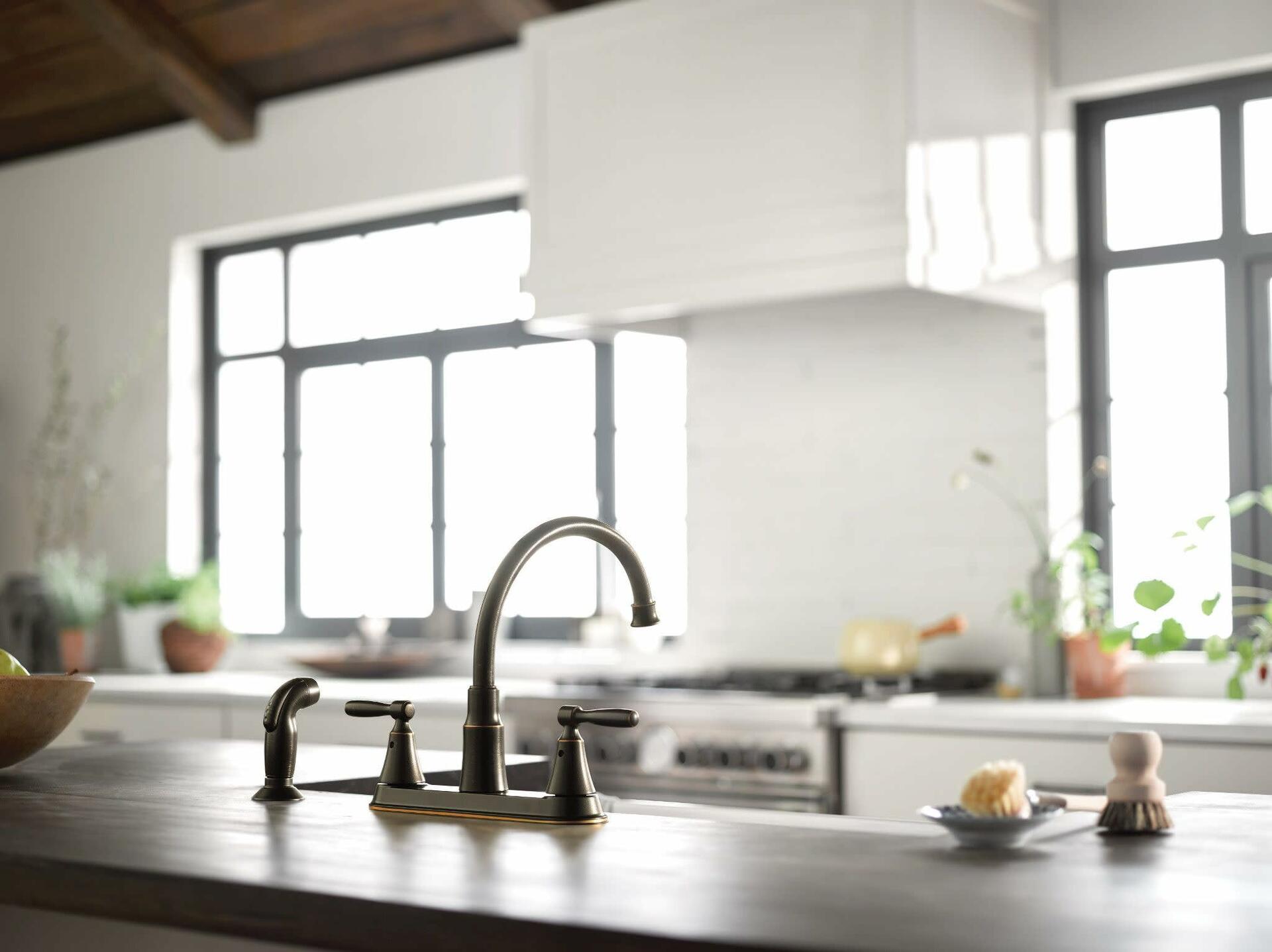 MOEN Hutchinson 87048BRB Two-Handle Kitchen Sink Faucet with Side Spray in Medterranean Bronze - Like New