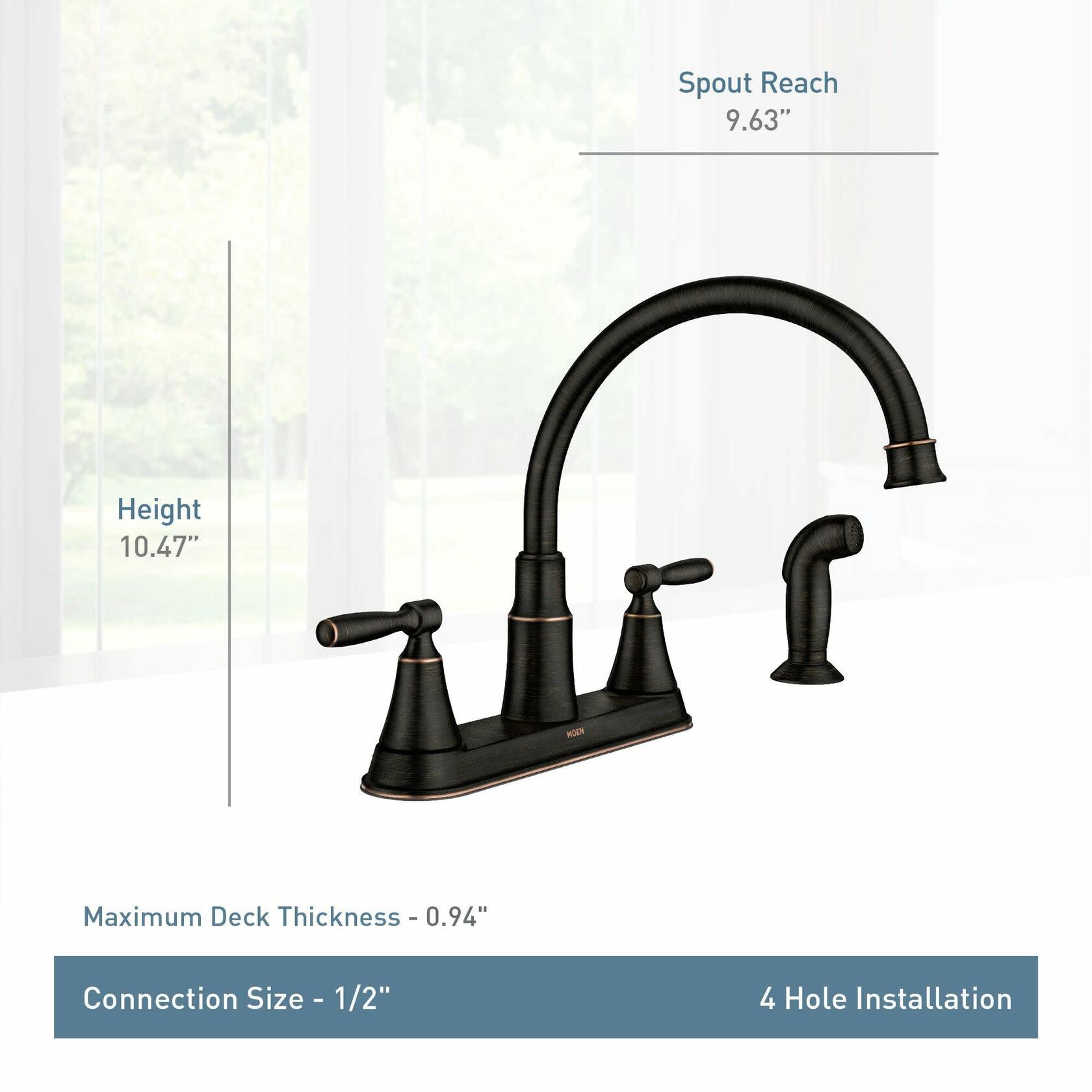MOEN Hutchinson 87048BRB Two-Handle Kitchen Sink Faucet with Side Spray in Medterranean Bronze - Like New