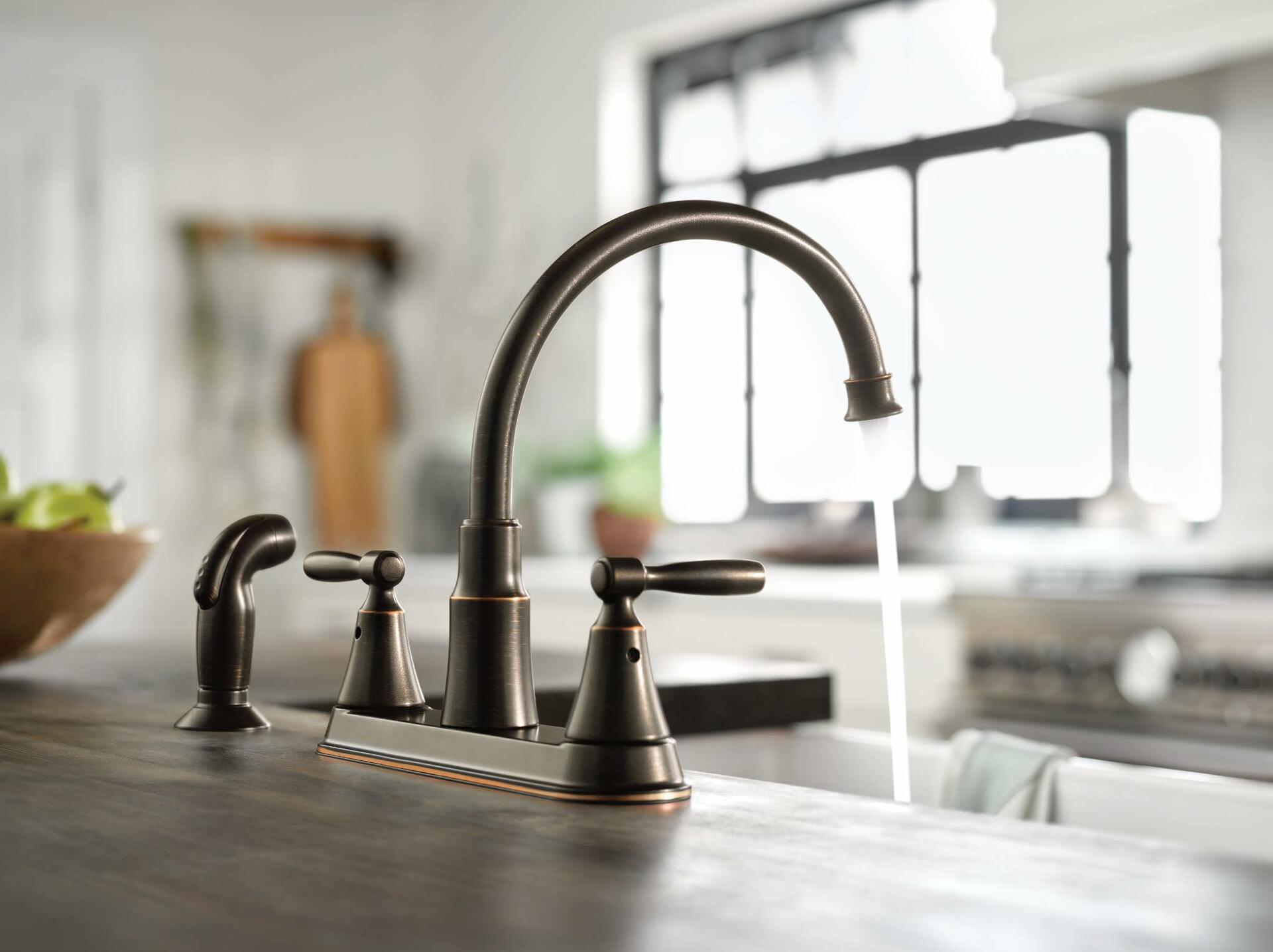 MOEN Hutchinson 87048BRB Two-Handle Kitchen Sink Faucet with Side Spray in Medterranean Bronze - Like New