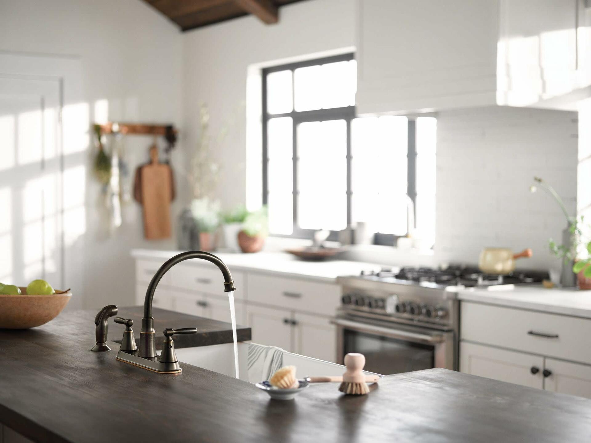 MOEN Hutchinson 87048BRB Two-Handle Kitchen Sink Faucet with Side Spray in Medterranean Bronze - Like New