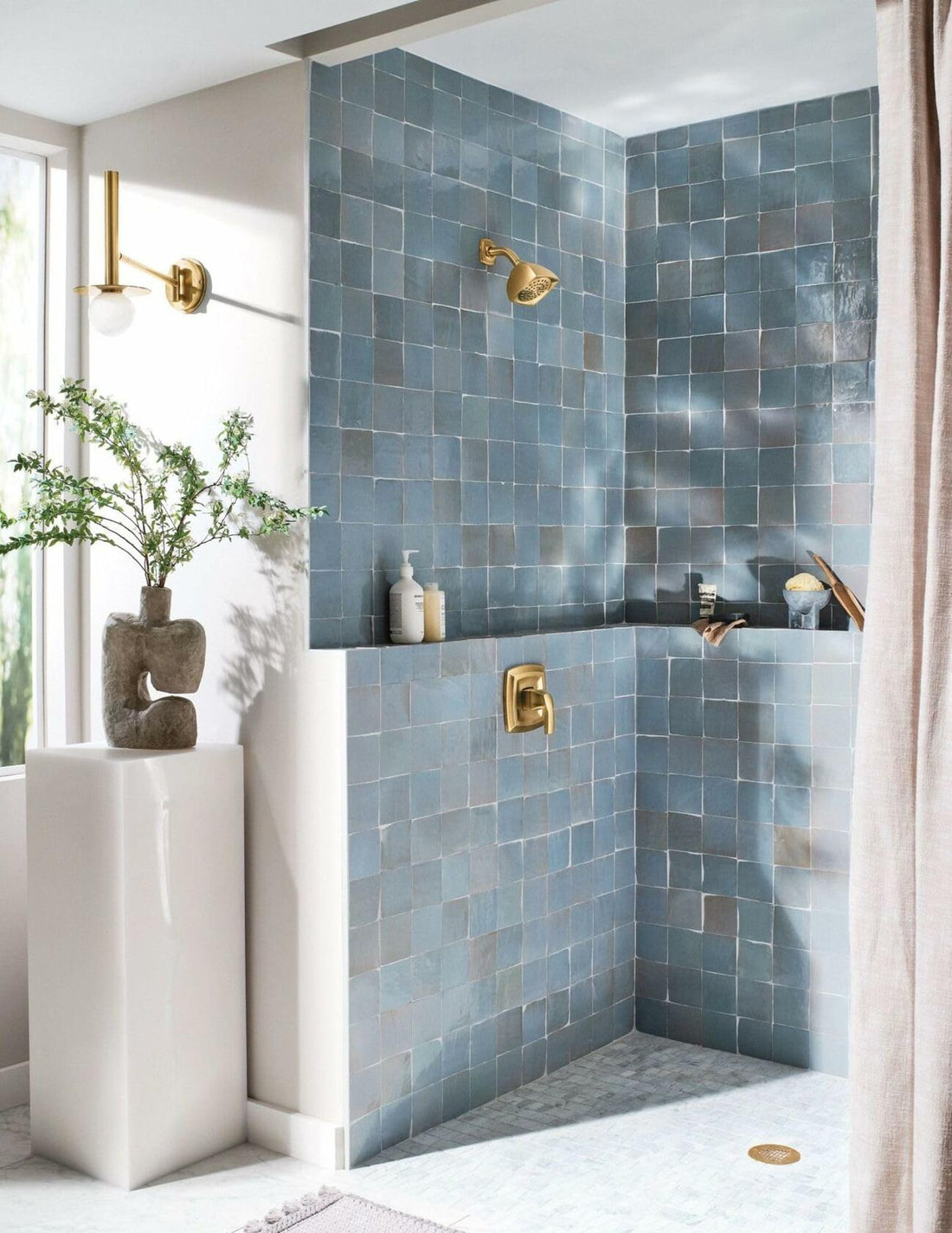 Moen Voss Brushed Gold Posi-Temp Posi-Temp Pressure Balancing Shower Trim Featuring Showerhead and Shower Lever Handle, Valve Required, T2692BG