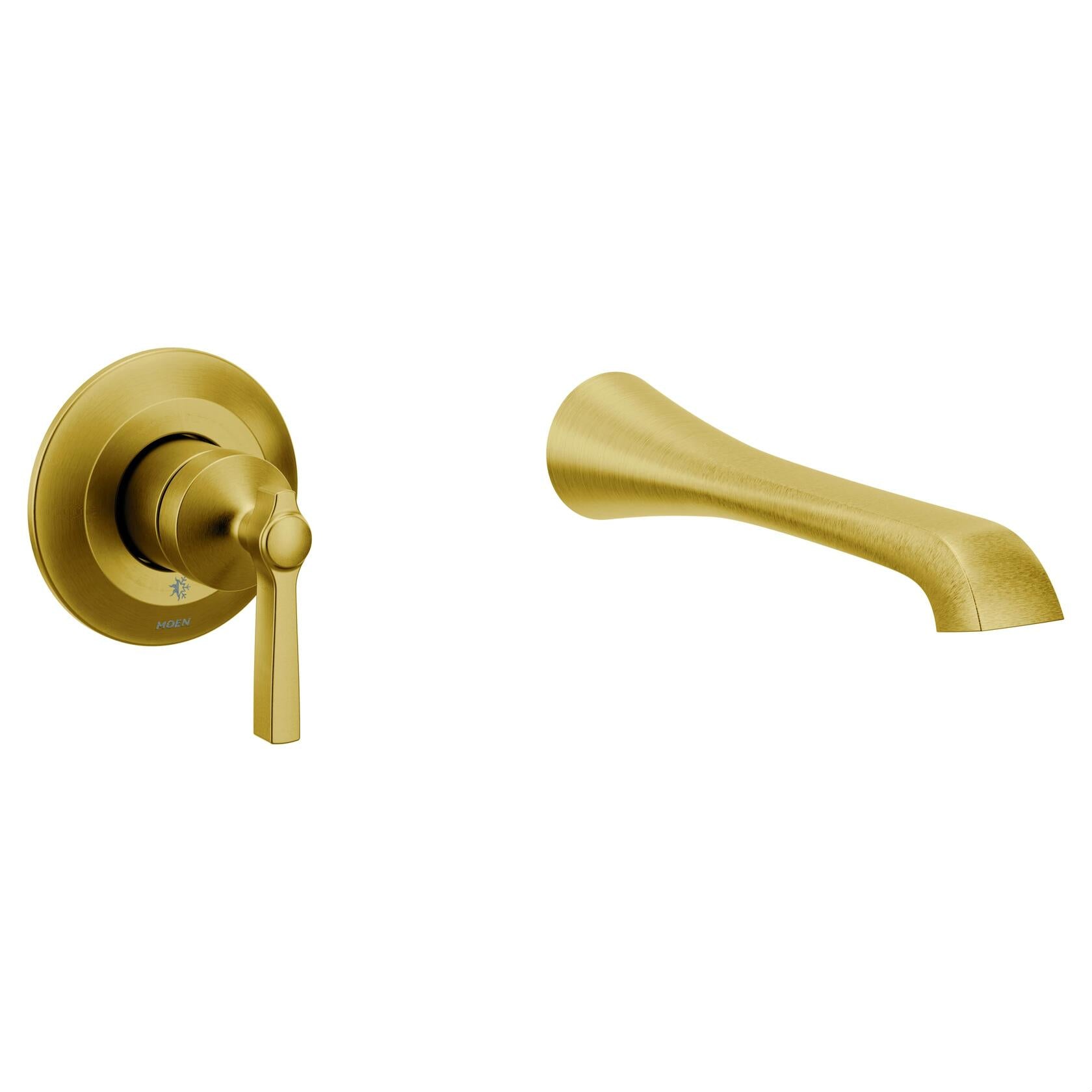 Moen WTS921BG Flara Single Handle Wall Mount Filler High Flow Tub Faucet with 10" Spout Reach, Brushed Gold