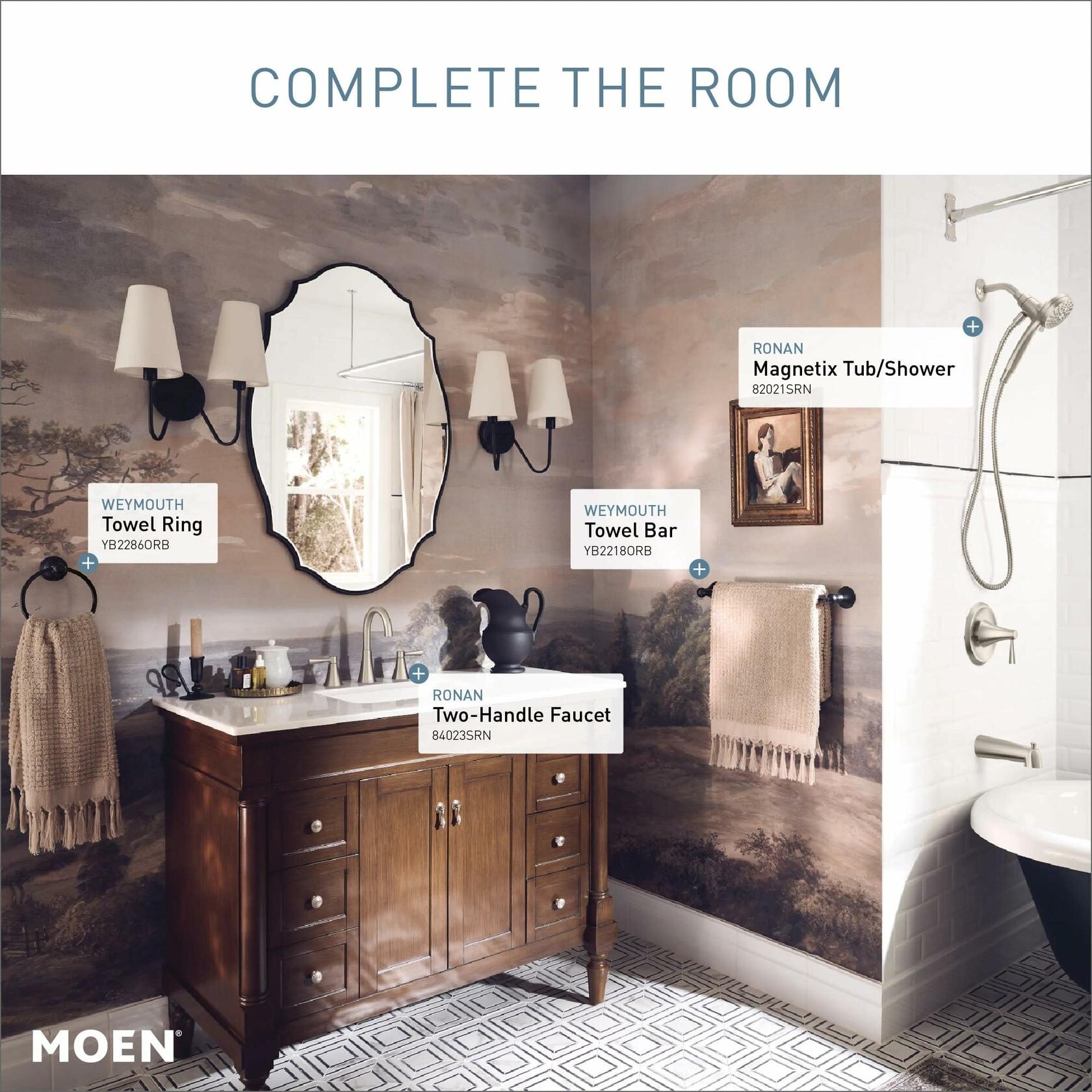 Moen Ronan Spot Resist Brushed Nickel Single-Handle Modern Tub and Shower Faucet with Round Handheld Rain Shower Spray Head Featuring Magnetix, Valve Included, 82021SRN