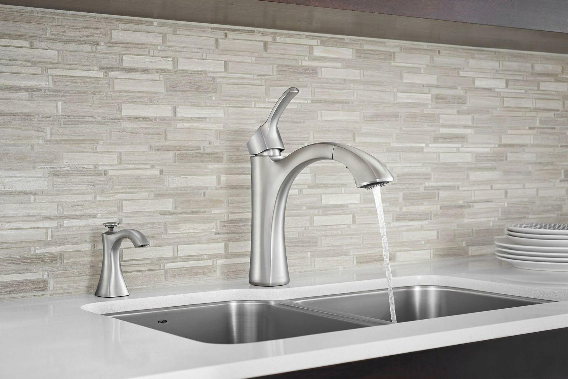 Moen S3948SRS Transitional Deck Mounted Kitchen Soap Dispenser with Above the Sink Refillable Bottle, Spot Resist Stainless