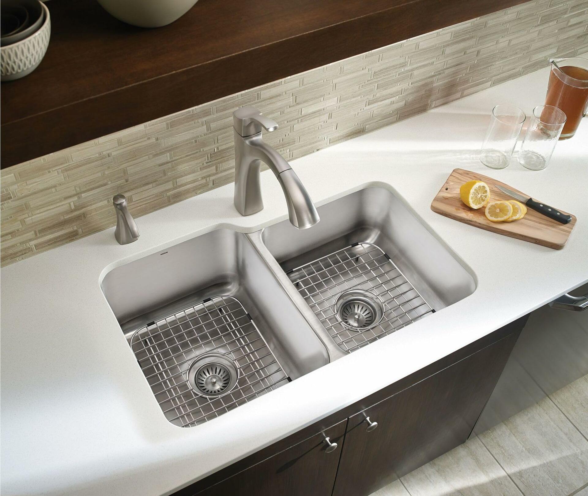 Moen S3948SRS Transitional Deck Mounted Kitchen Soap Dispenser with Above the Sink Refillable Bottle, Spot Resist Stainless