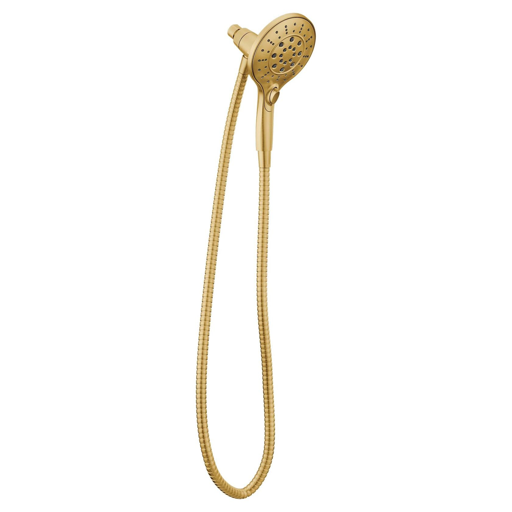 Moen Engage Magnetix Brushed Gold Six-Function 5.5-Inch Wide Handheld Showerhead with Magnetic Docking System and Metal Hose, 3662EPBG