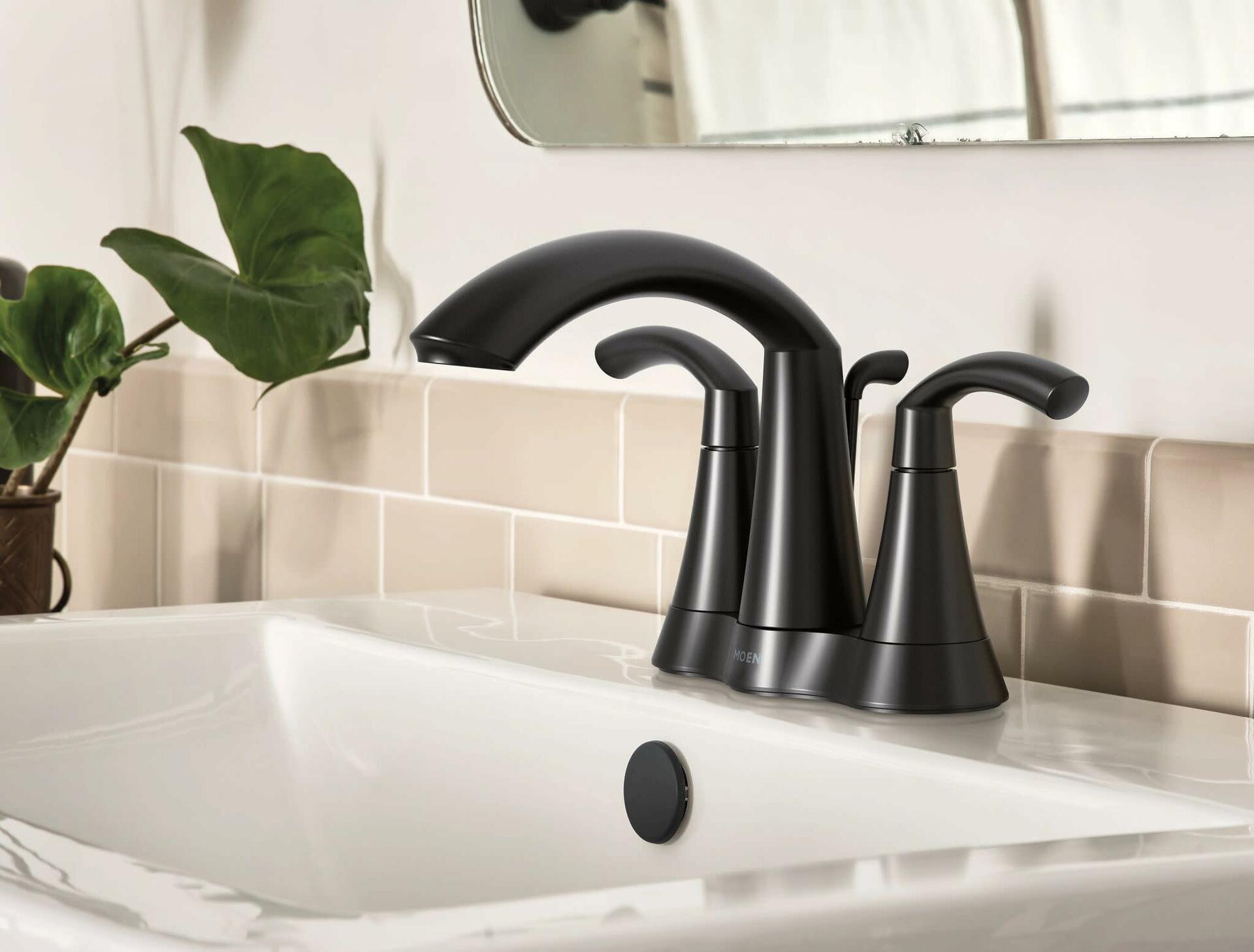 Moen 6172BL Glyde Two-Handle High Arc Centerset Bathroom Faucet, Matte Black