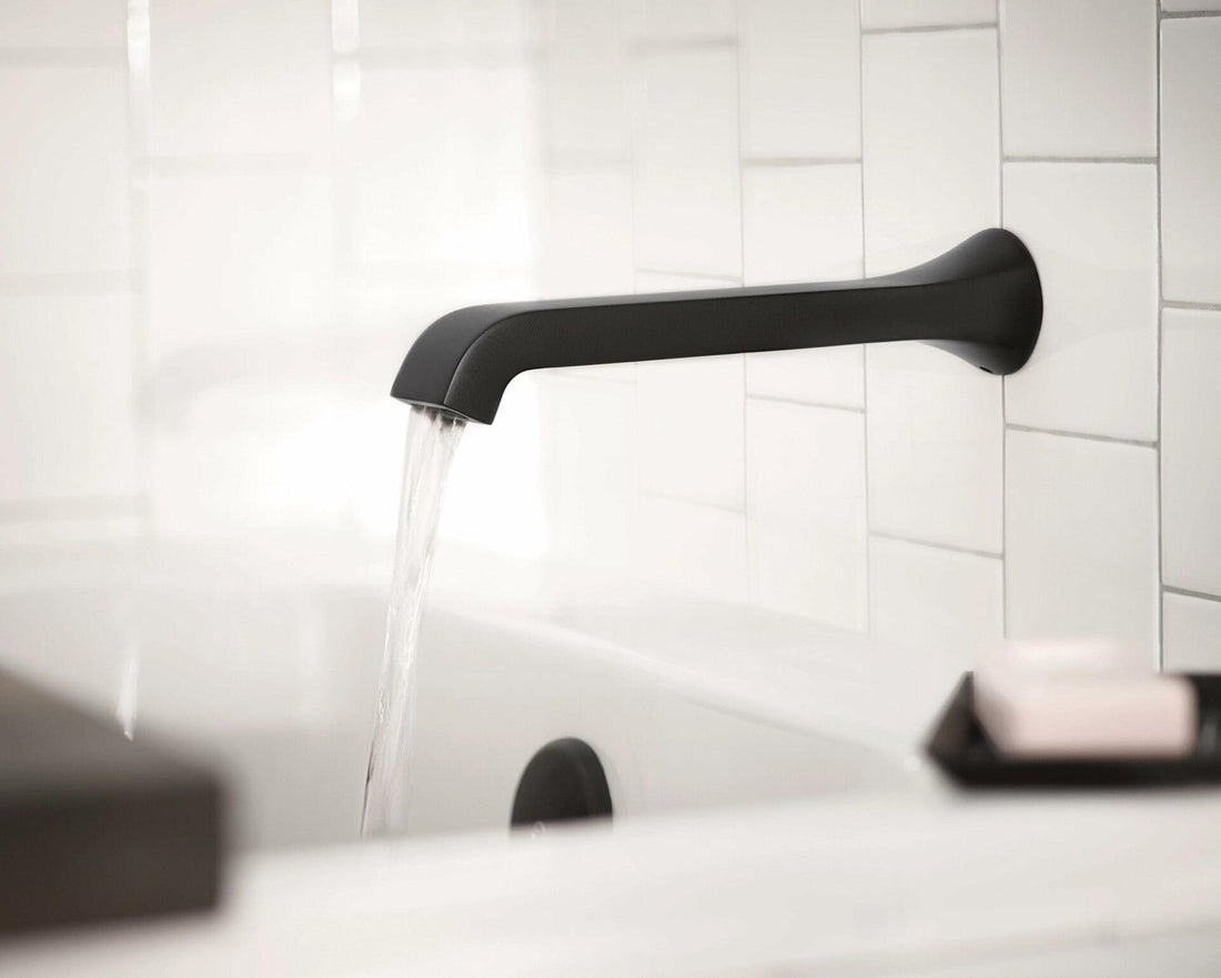 Moen WT901BL Genta LX Single Handle Wall Mount Filler High Flow Tub Faucet with 10" Spout Reach, Matte Black