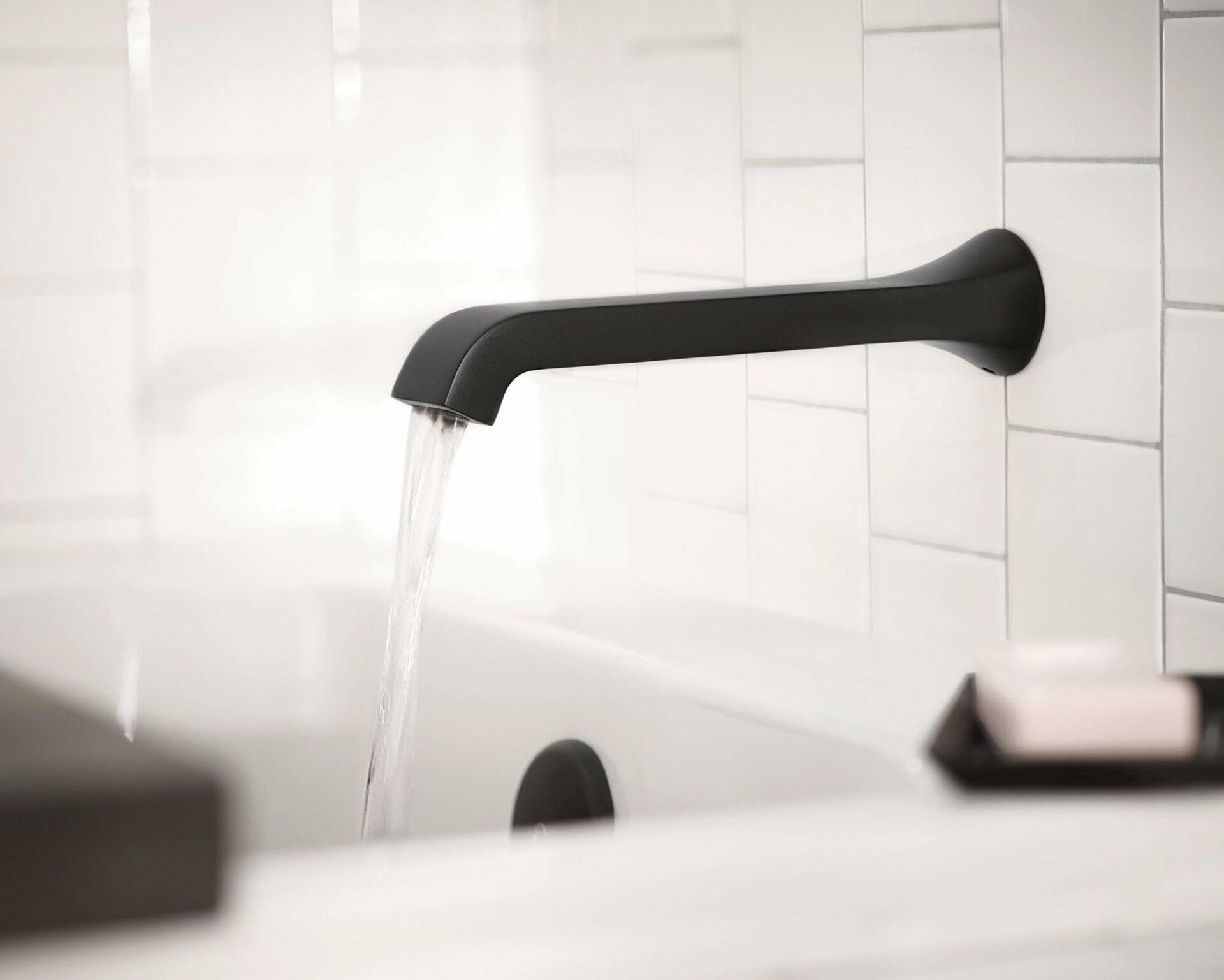 Moen WT901BL Genta LX Single Handle Wall Mount Filler High Flow Tub Faucet with 10" Spout Reach, Matte Black