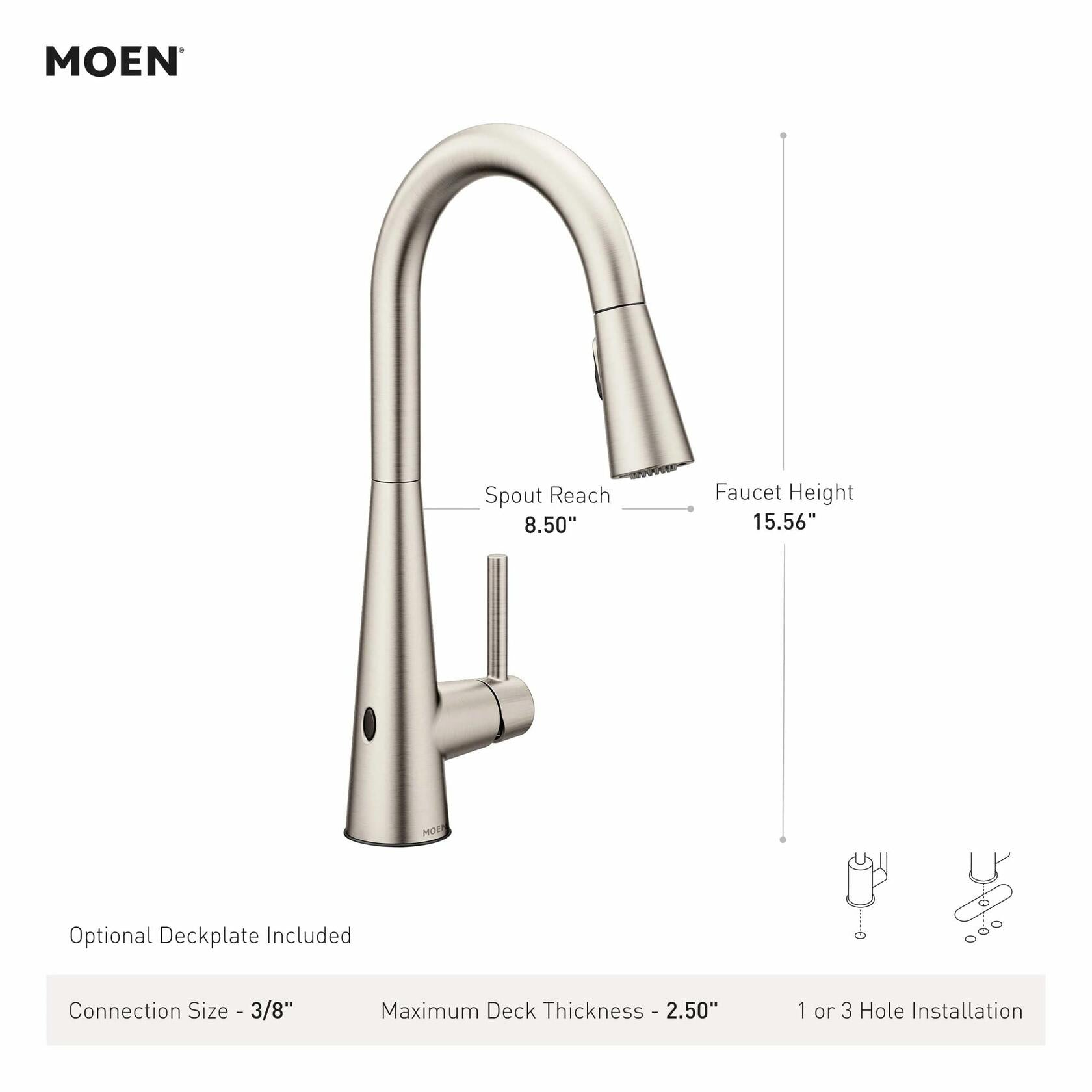 Moen Sleek Matte Black Motionsense Wave Sensor Touchless One-Handle High Arc Pulldown Modern Kitchen Faucet Featuring Power Clean, 7864EWBL