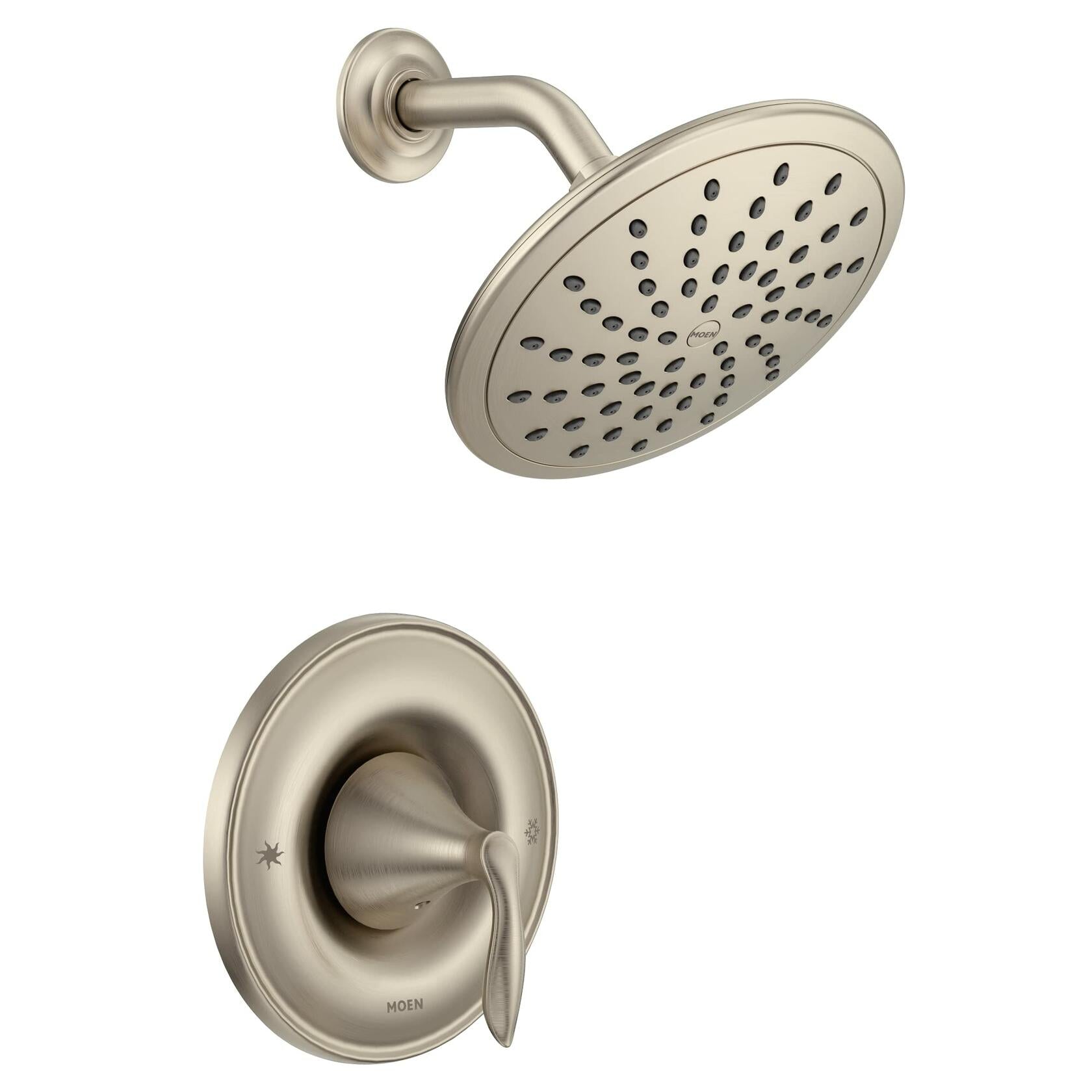 Moen Eva Brushed Nickel Posi-Temp Shower Faucet Trim with Eco-Performance Rain Showerhead and Shower Lever Handle, Valve Required, T2232EPBN