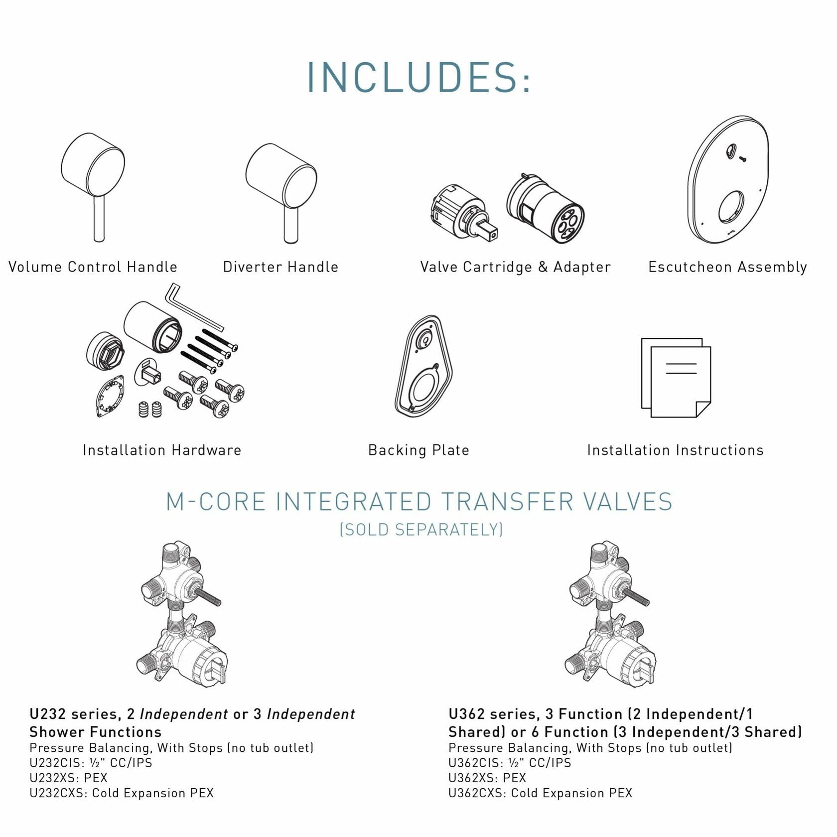 Moen Align Brushed Gold M-CORE 3-Series 2-Handle Shower Trim with Integrated Transfer Valve, Valve Required, UT3290BG