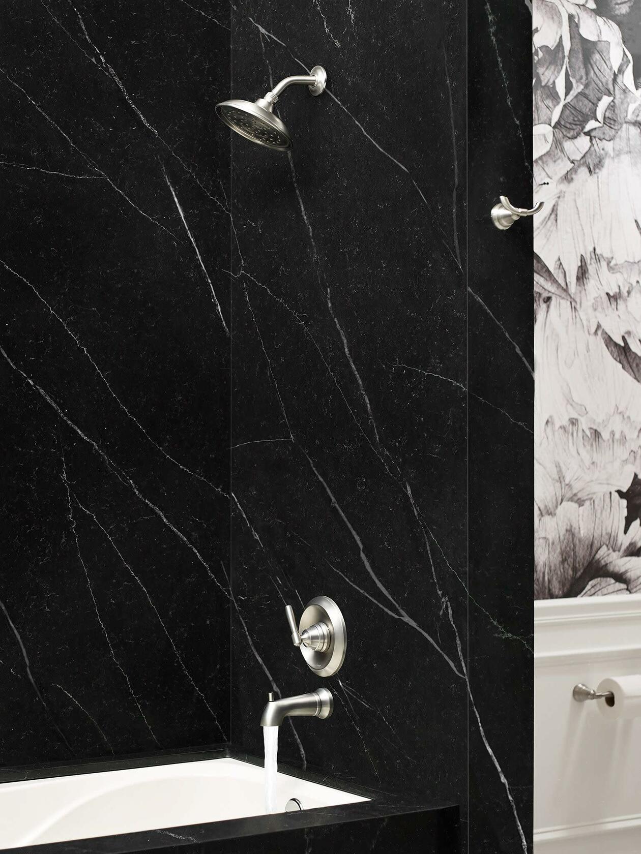 Moen Halle Spot Resist Brushed Nickel Tub and Shower Trim Kit Featuring Showerhead, Lever Handle, and Tub Spout with Posi-Temp Valve Included, 82970SRN