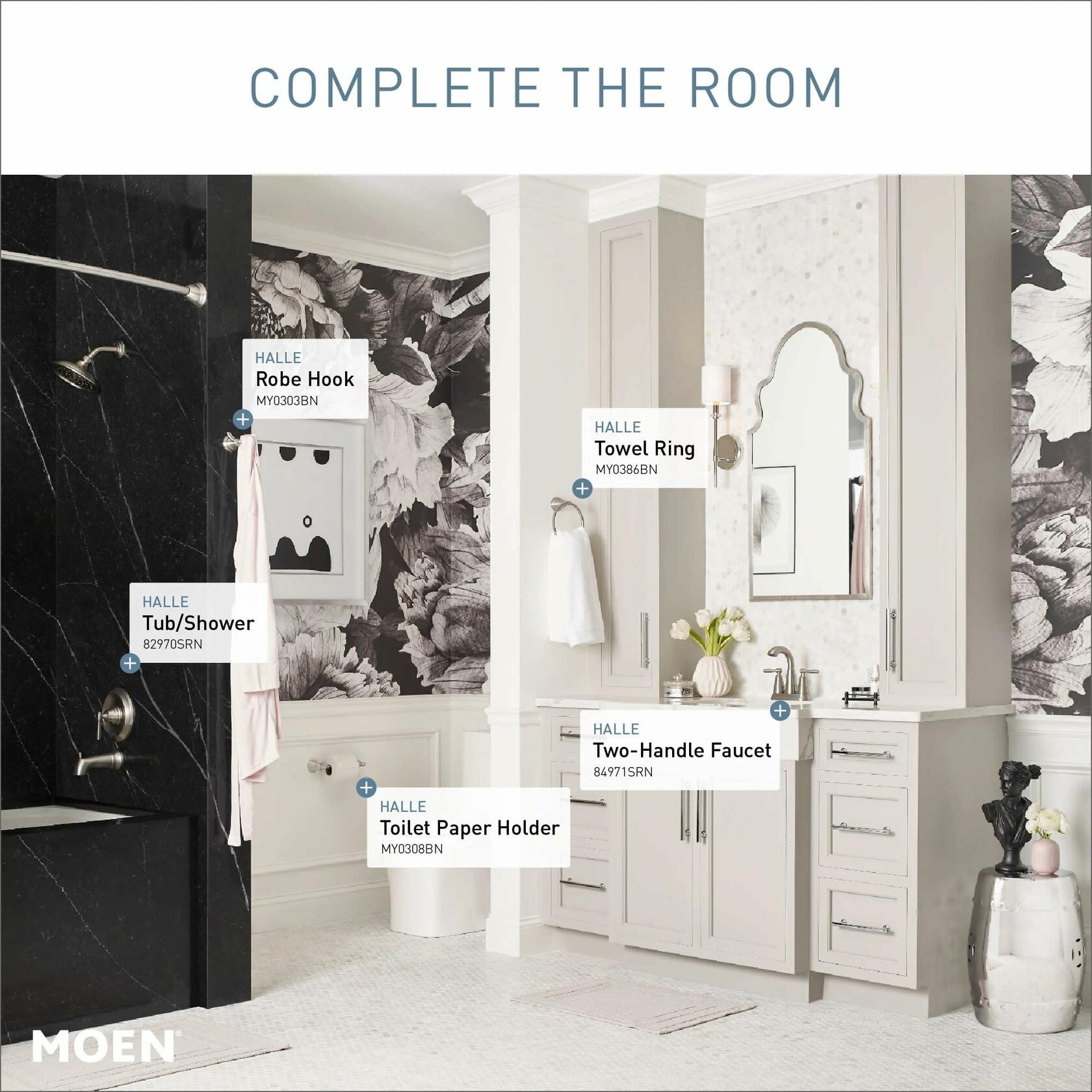 Moen Halle Spot Resist Brushed Nickel Tub and Shower Trim Kit Featuring Showerhead, Lever Handle, and Tub Spout with Posi-Temp Valve Included, 82970SRN