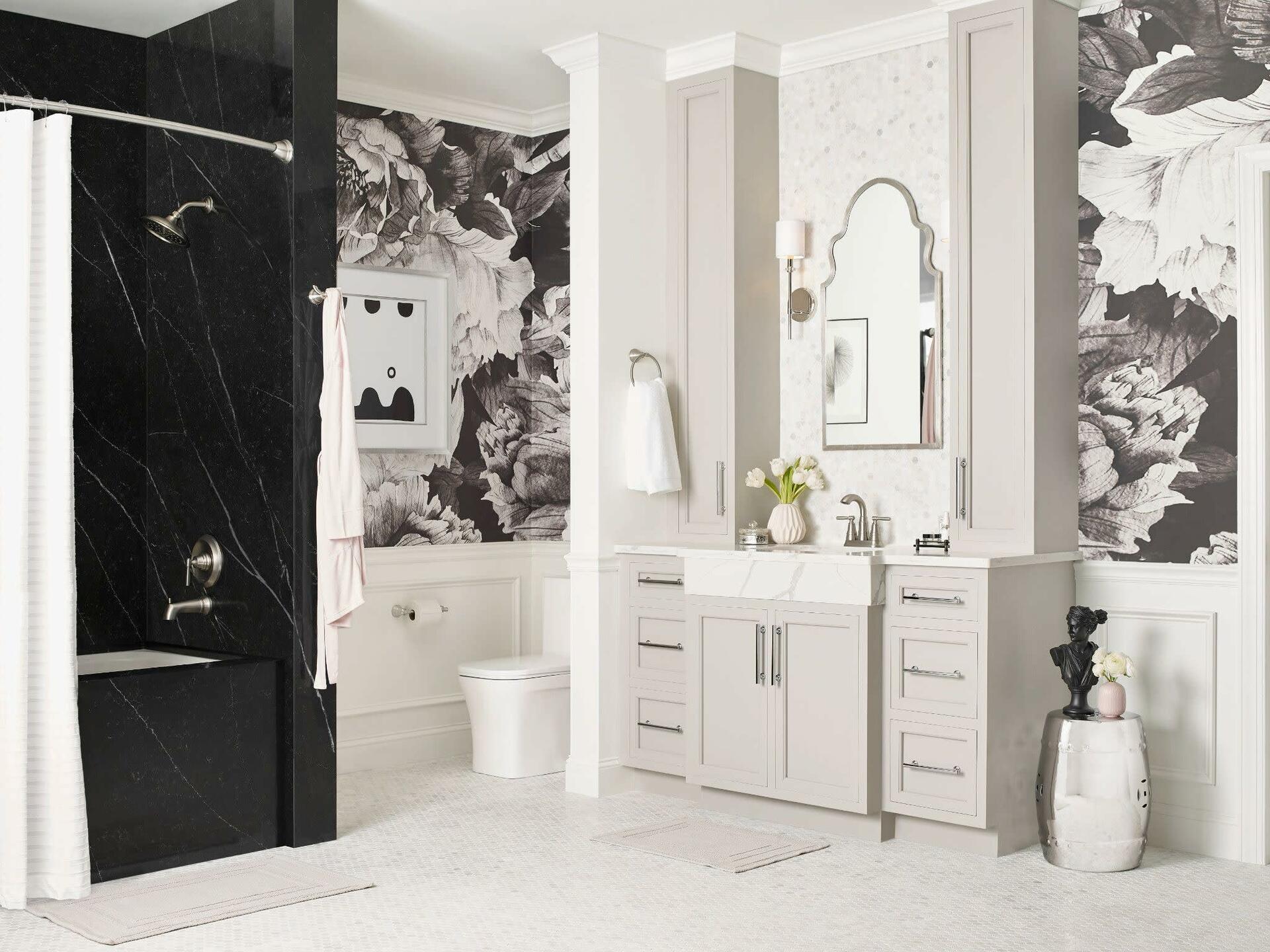 Moen Halle Spot Resist Brushed Nickel Tub and Shower Trim Kit Featuring Showerhead, Lever Handle, and Tub Spout with Posi-Temp Valve Included, 82970SRN