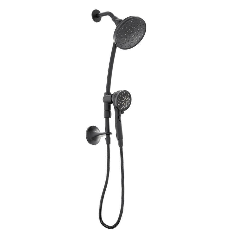 Attract with Magnetix 6-Spray 6.75 in. Dual Shower Head and Adjustable Handheld 1.75 GPM with Slidebar in Matte Black
