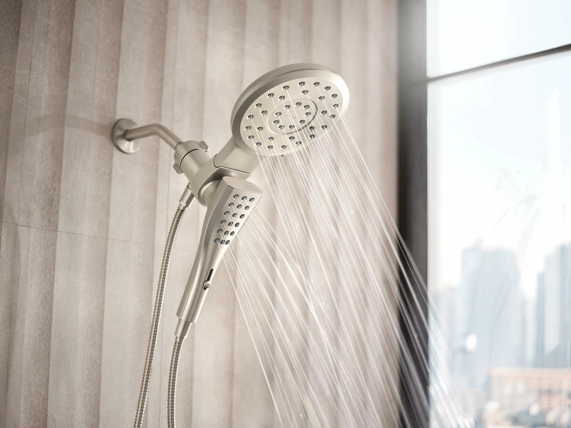 Moen 220C3EPBN Verso Eco-Performance Eight-Function 7-Inch Round Shower Spray Head with Handshower, 72-Inch Hose, Brushed Nickel