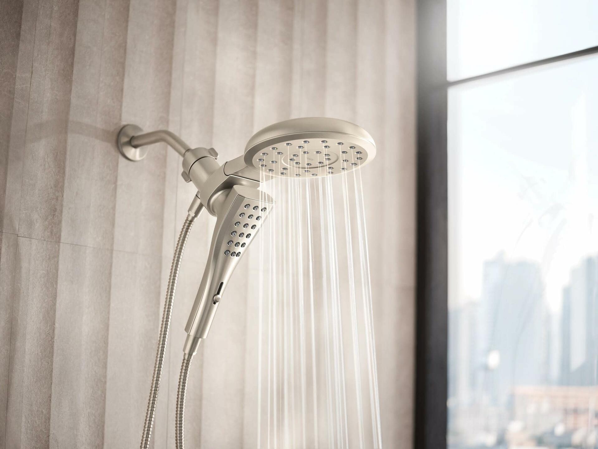 Moen 220C3EPBN Verso Eco-Performance Eight-Function 7-Inch Round Shower Spray Head with Handshower, 72-Inch Hose, Brushed Nickel