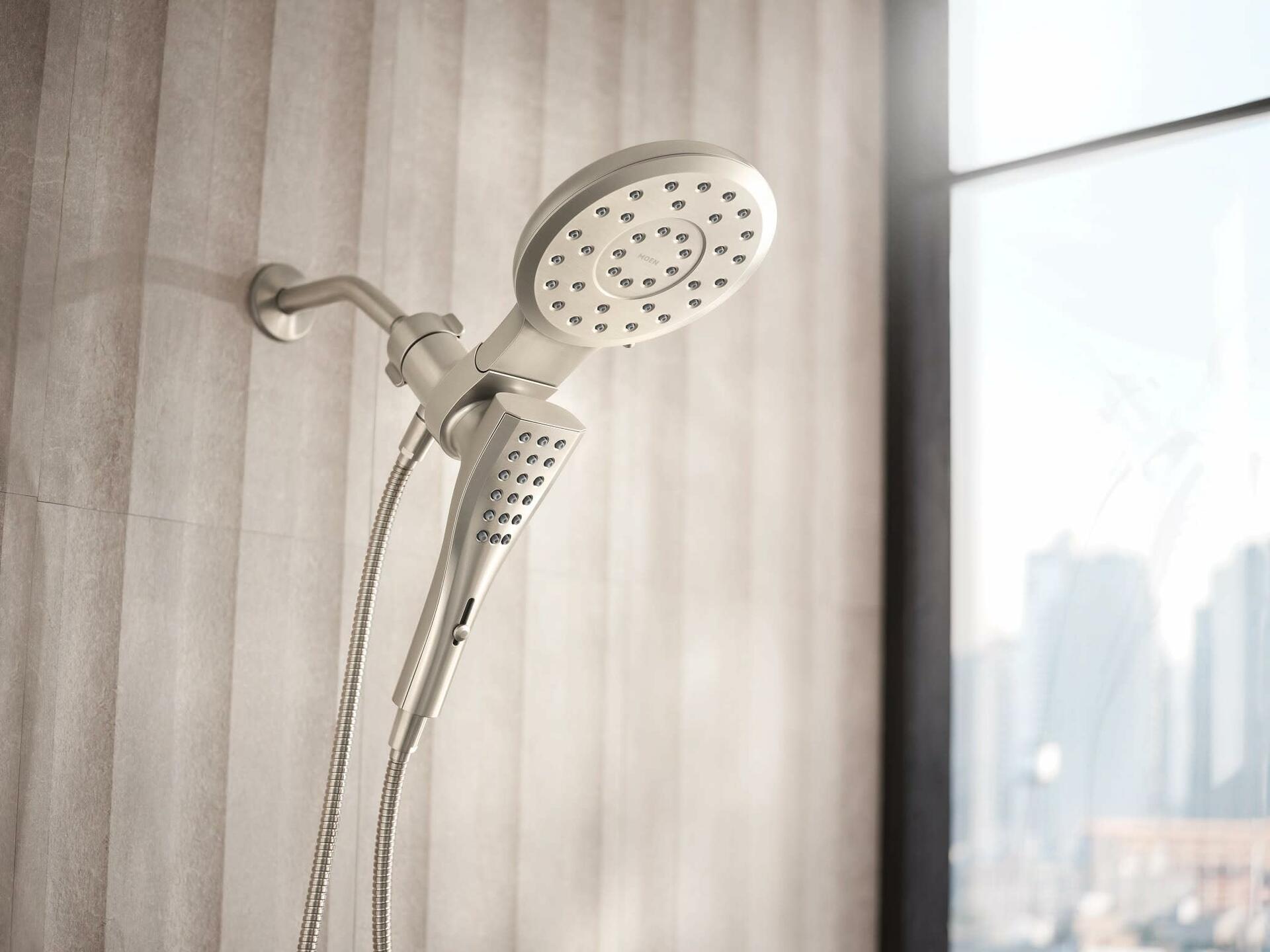 Moen 220C3EPBN Verso Eco-Performance Eight-Function 7-Inch Round Shower Spray Head with Handshower, 72-Inch Hose, Brushed Nickel