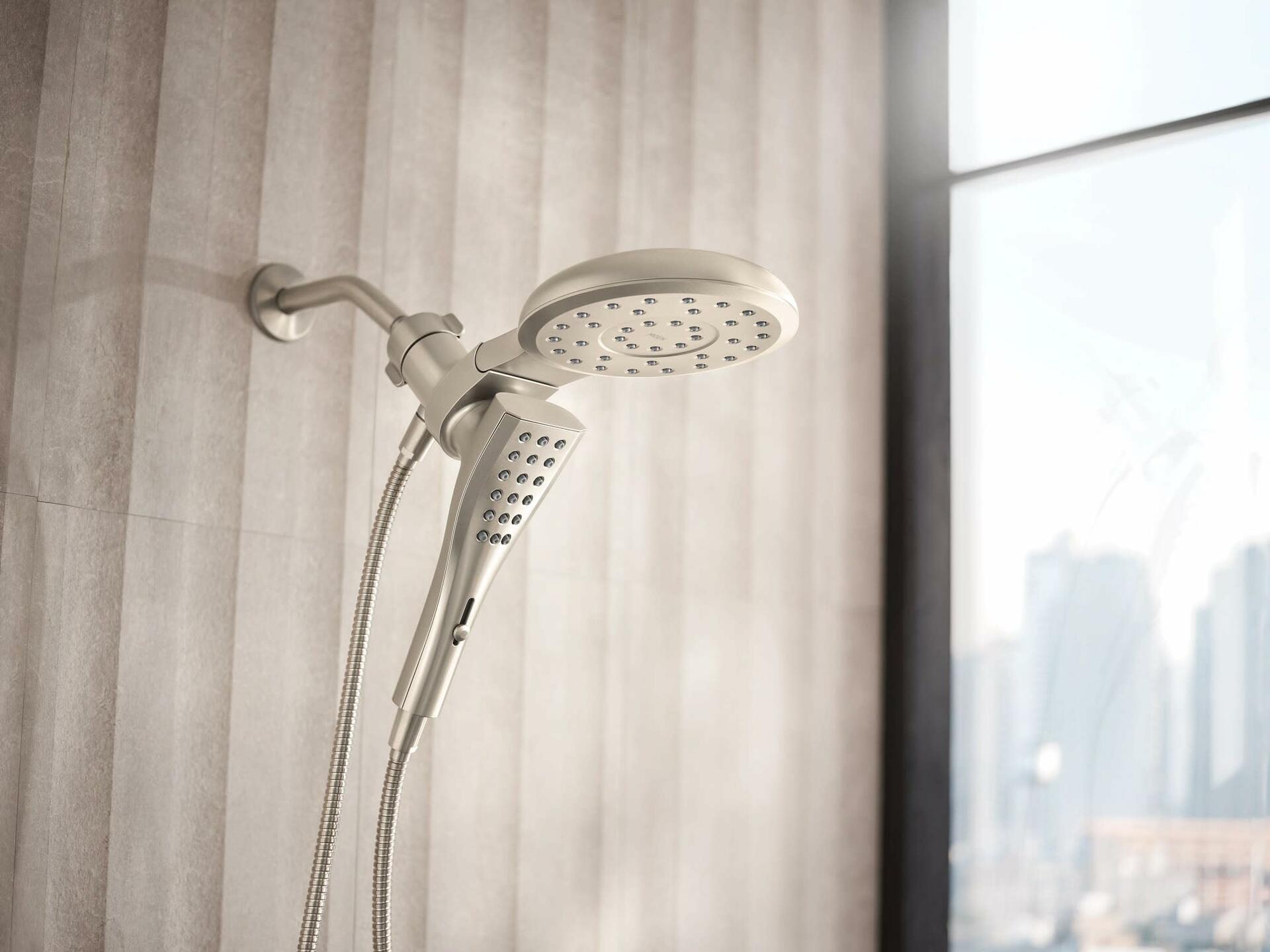 Moen 220C3EPBN Verso Eco-Performance Eight-Function 7-Inch Round Shower Spray Head with Handshower, 72-Inch Hose, Brushed Nickel
