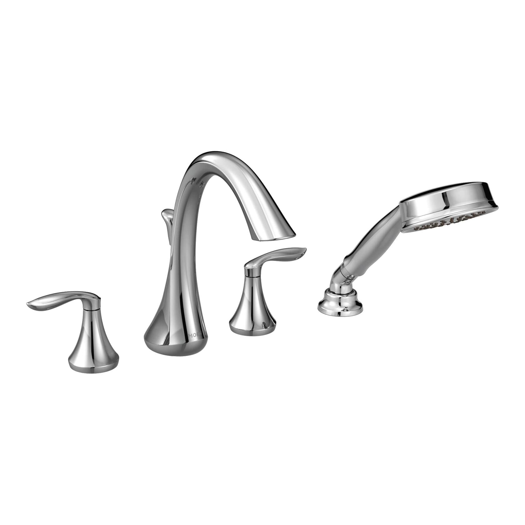 Moen Eva Chrome Two-Handle Deck Mount Roman Tub Faucet Trim Kit with Single Function Handshower, Valve Required, T944