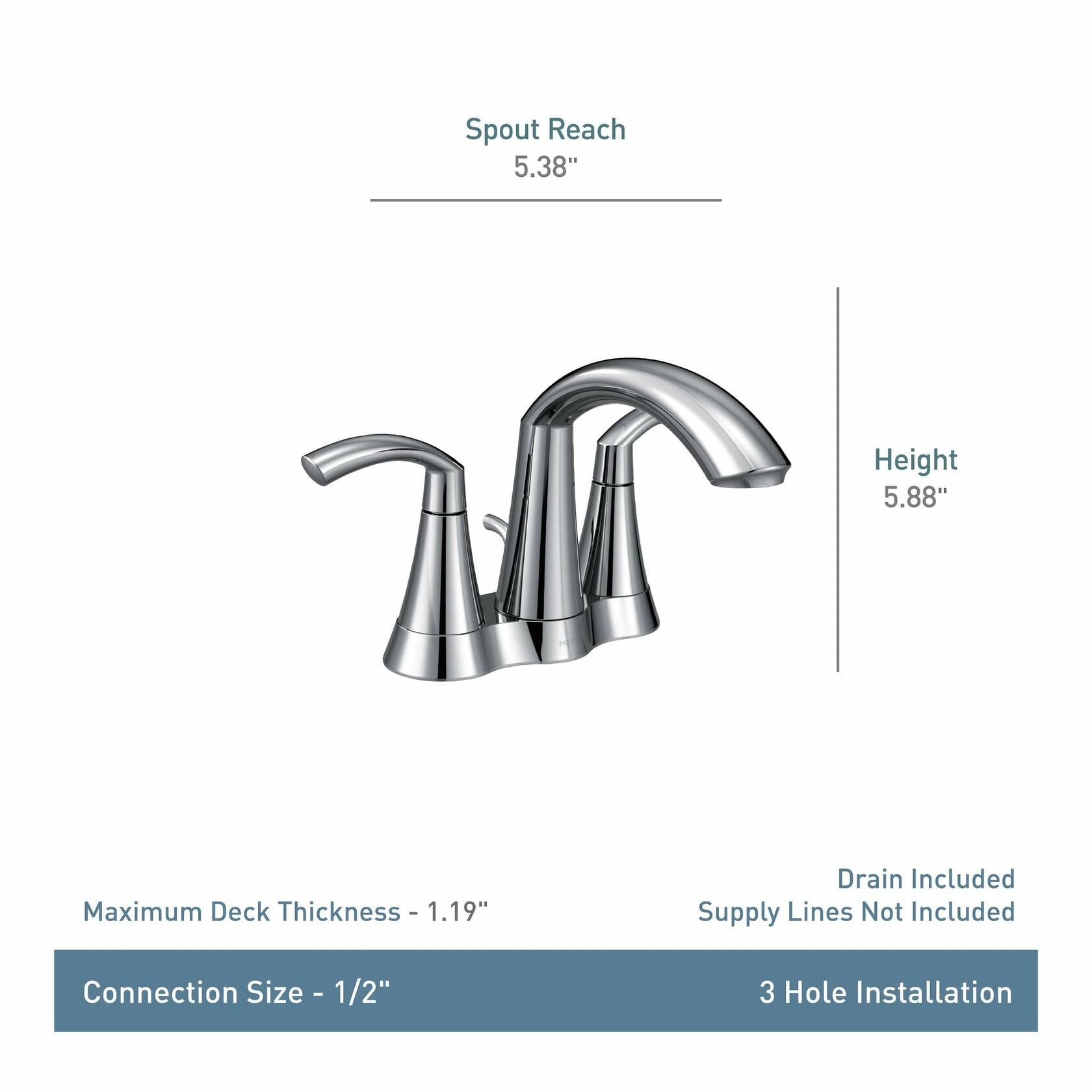 Moen Glyde Chrome Two-Handle High Arc Centerset Bathroom Faucet, 6172