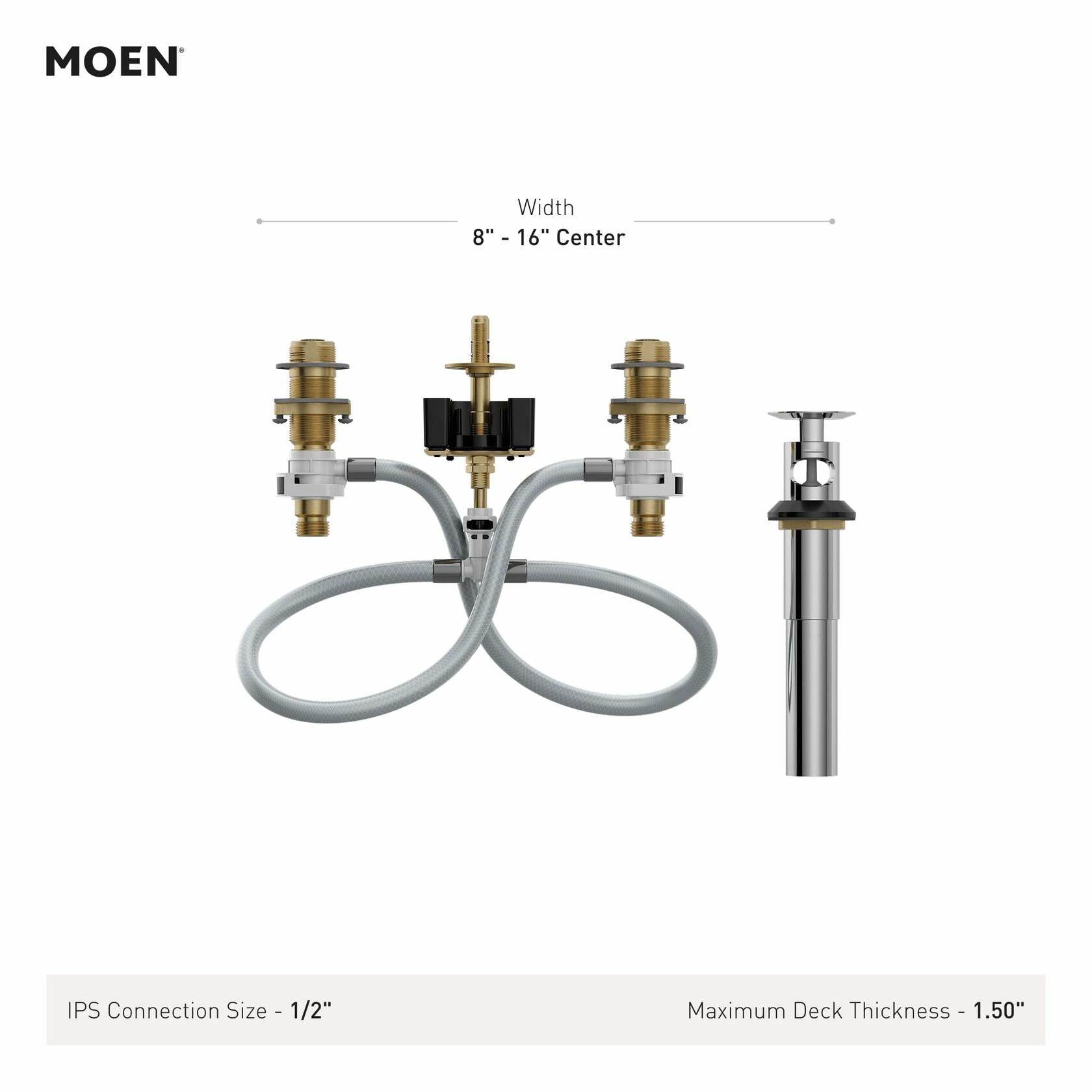 Moen Widespread Bathroom Sink Faucet Rough In Water Valve with Drain Assembly, 9000