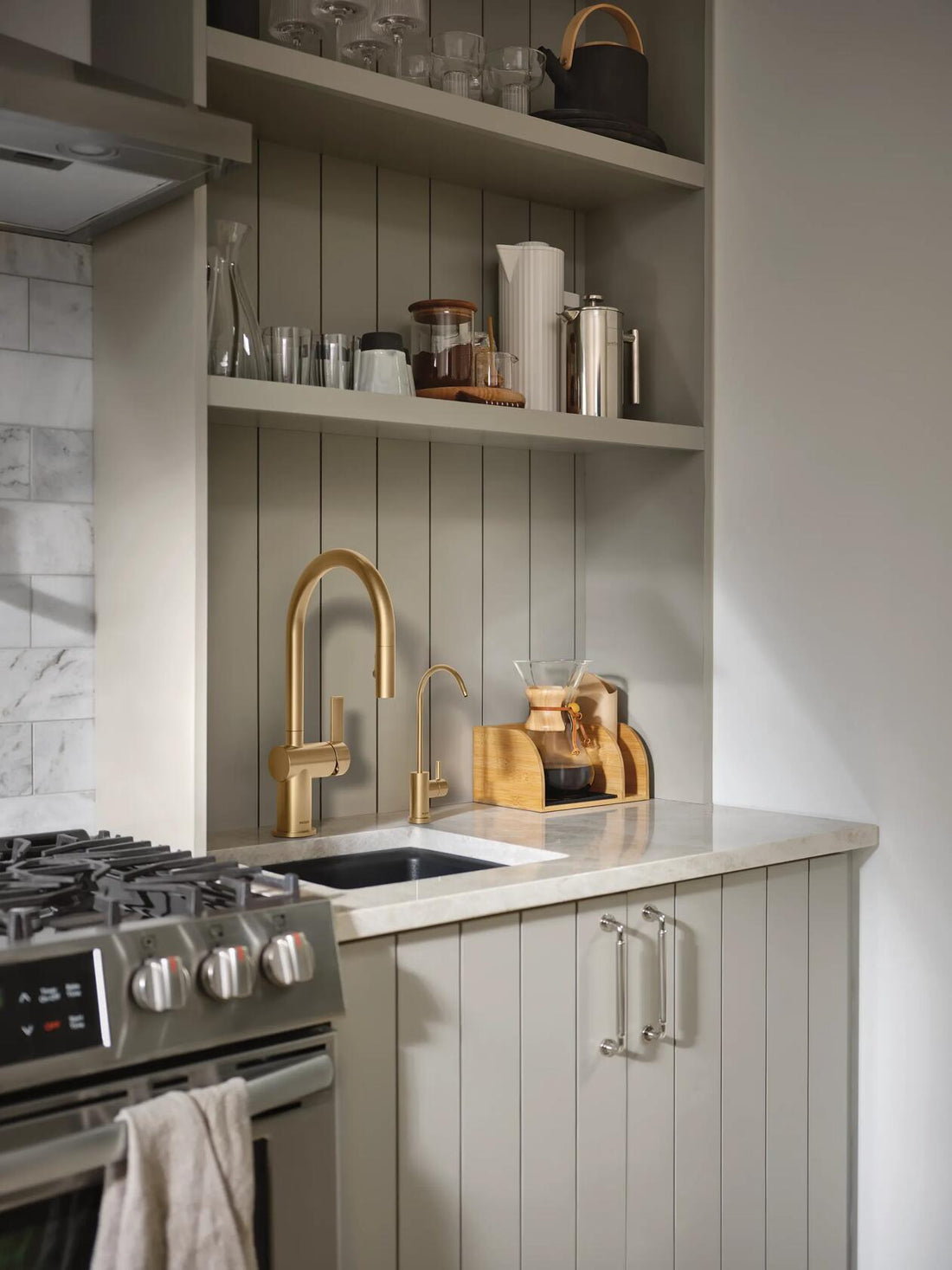 MOEN Sip F7660BZG Modern One-Handle High Arc Beverage Faucet in Bronze Gold