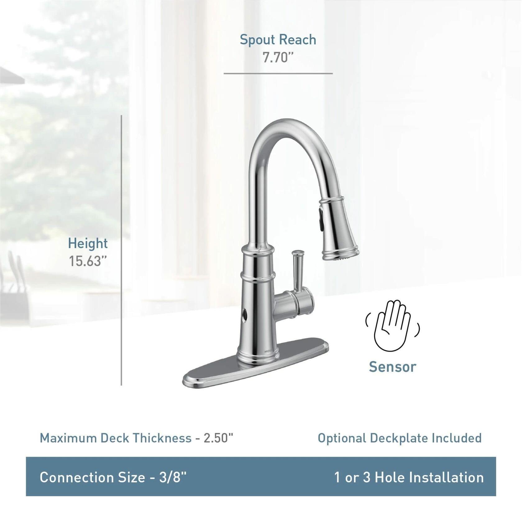 MOEN Belfield 7260EWSRS Motionsense Wave Sensor Touchless One Handle Pulldown Kitchen Faucet in Spot Resist Stainless