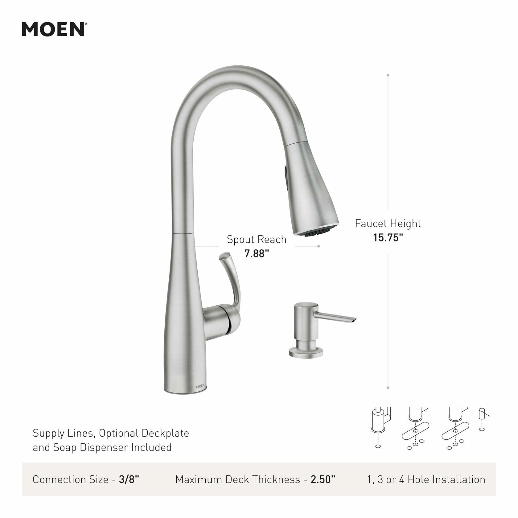 MOEN Essie 87014SRS Single-Handle Pull-Down Sprayer Kitchen Faucet with Reflex and Power Clean in Spot Resist Stainless - Like New