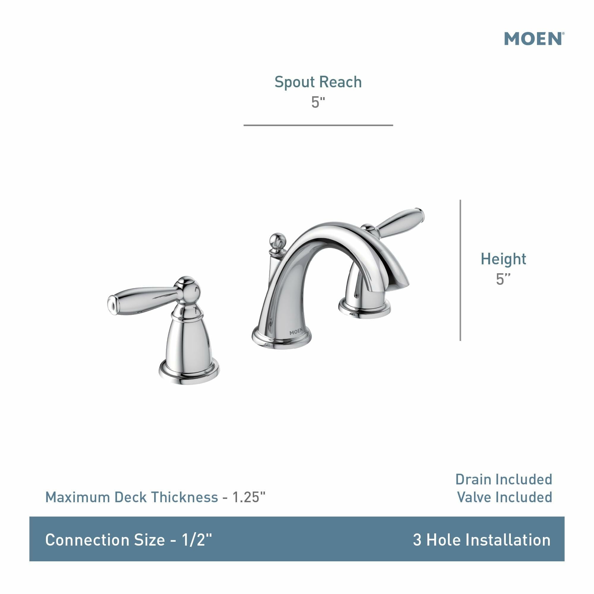 MOEN Brantford TV6620 Two-Handle High Arc Widespread Bathroom Sink Faucet in Chrome (Valve Included)