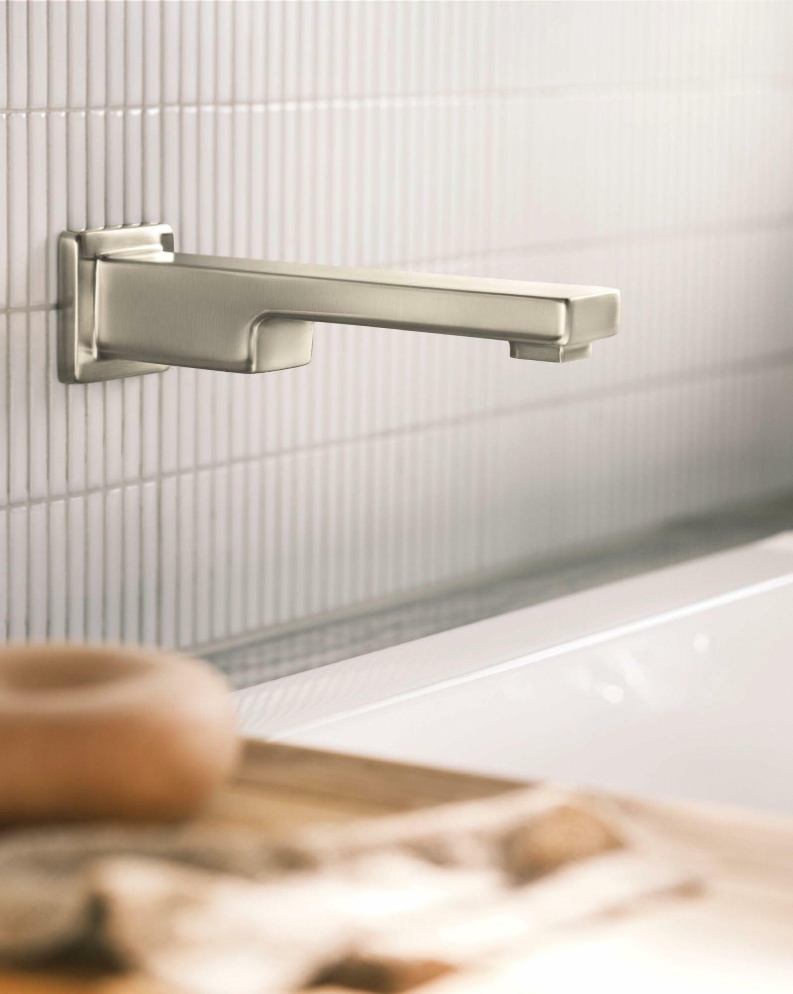 MOEN 90 Degree WTS911BN Single Handle Wall Mount Tub Filler High Flow Tub Faucet with 10" Spout Reach in Brushed Nickel