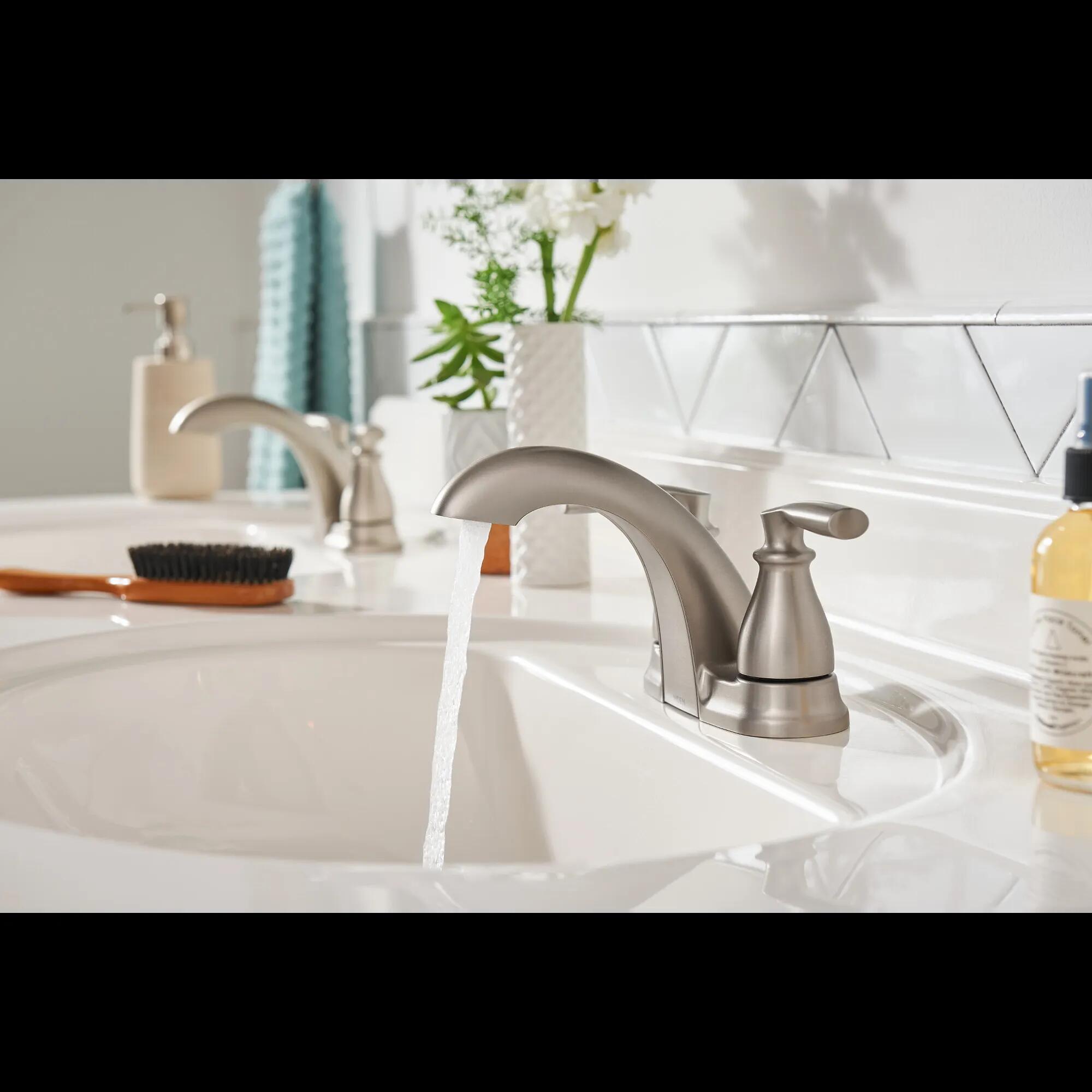 MOEN Hilliard 84532SRN Two-handle Centerset Bathroom Sink Faucet in Spot Resist Brushed Nickel