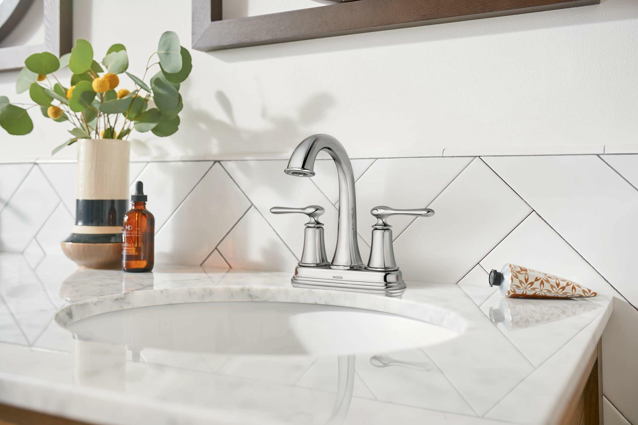 MOEN Ellicott 84092 Two-Handle Centerset Bathroom Faucet in Chrome (Drain Included)