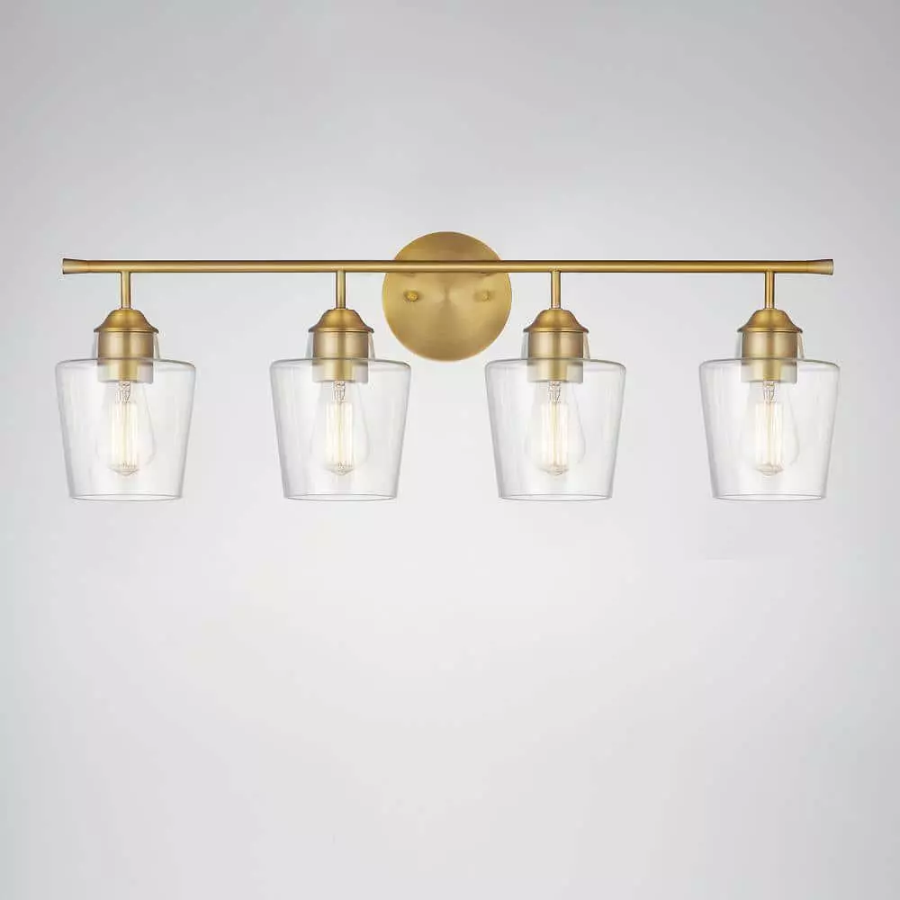 KAWOTI 4-Light Vanity Light for Bathroom Modern Bathroom Light Fixtures with Glass Shade (Antique Brass) - Like New