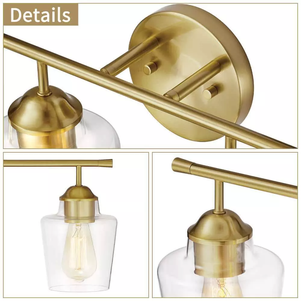 KAWOTI 4-Light Vanity Light for Bathroom Modern Bathroom Light Fixtures with Glass Shade (Antique Brass) - Like New