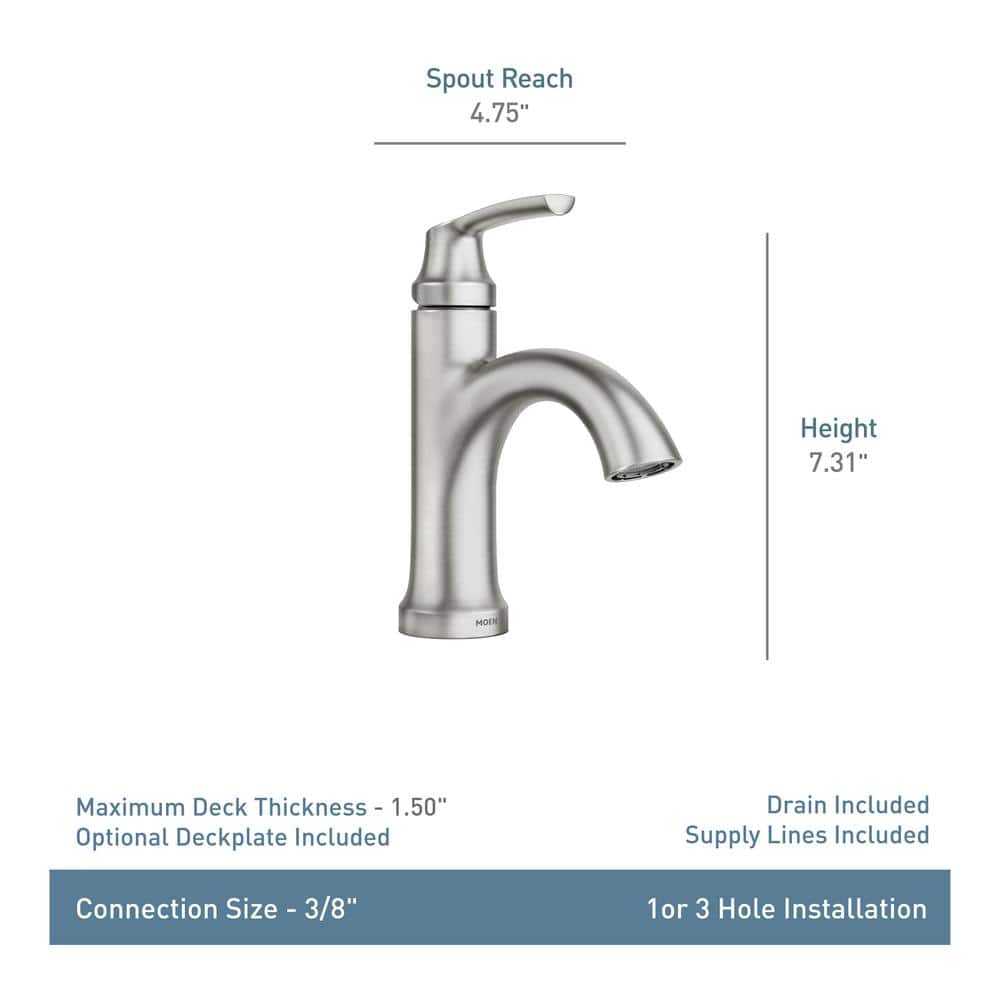 MOEN Wellton 84980SRN Centerset Single Handle Bathroom Faucet in Spot Resist Brushed Nickel
