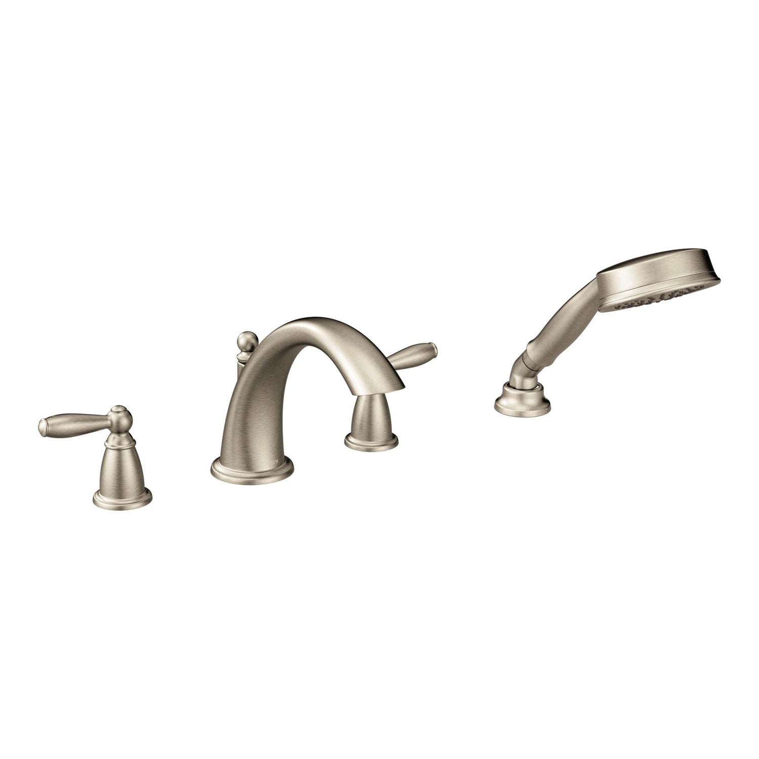 MOEN Brantford T924BN 2-Handle Deck-Mount Roman Tub Faucet Trim Kit with Hand Shower in Brushed Nickel (Valve Not Included)