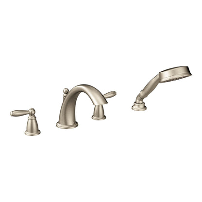MOEN Brantford T924BN 2-Handle Deck-Mount Roman Tub Faucet Trim Kit with Hand Shower in Brushed Nickel (Valve Not Included)