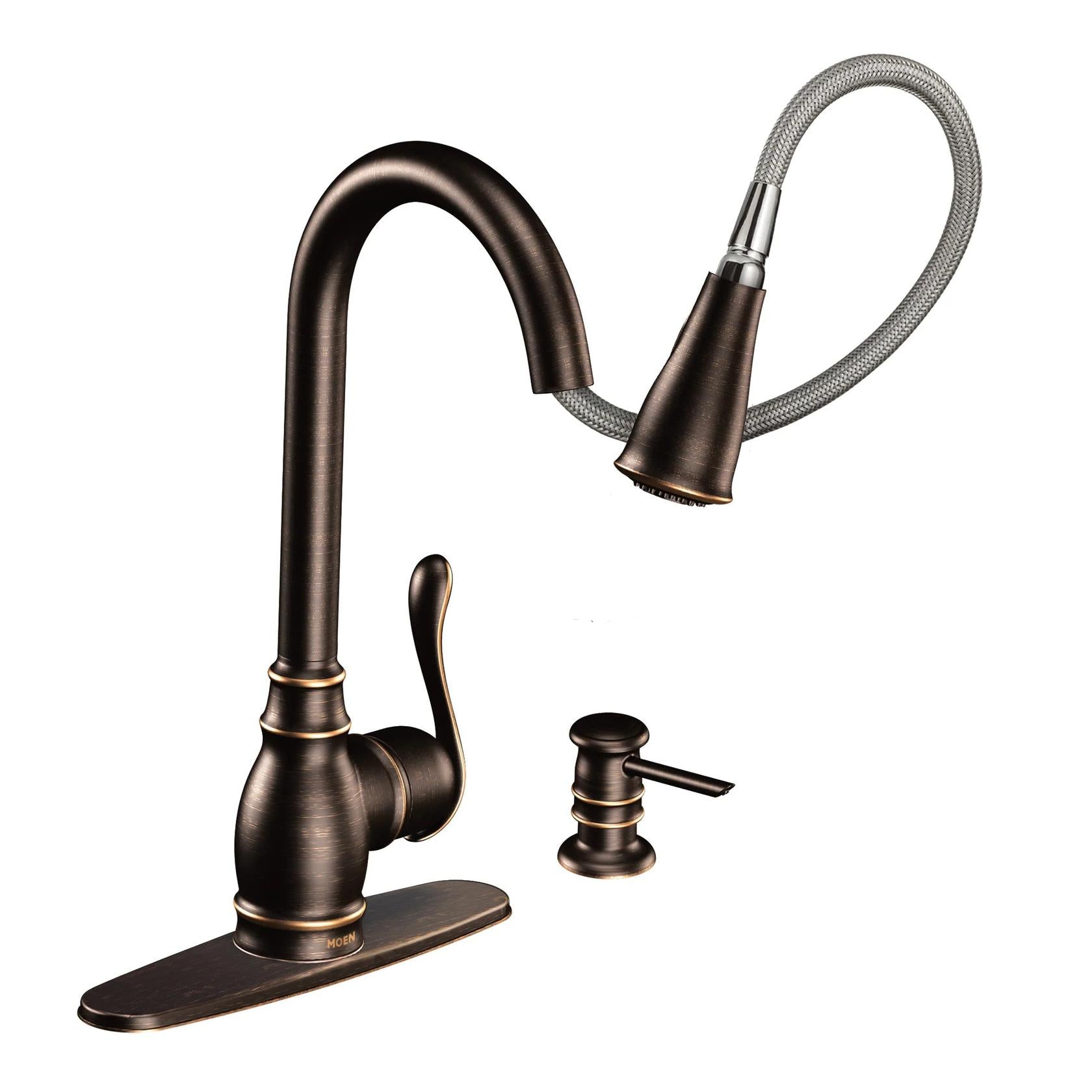 MOEN Anabelle CA87003BRB Single Handle Kitchen Faucet with Pullout Spray in Mediterranean Bronze