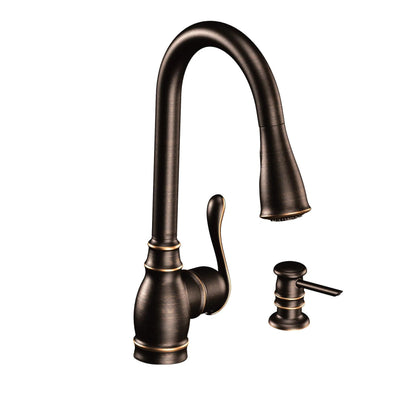 MOEN Anabelle CA87003BRB Single Handle Kitchen Faucet with Pullout Spray in Mediterranean Bronze