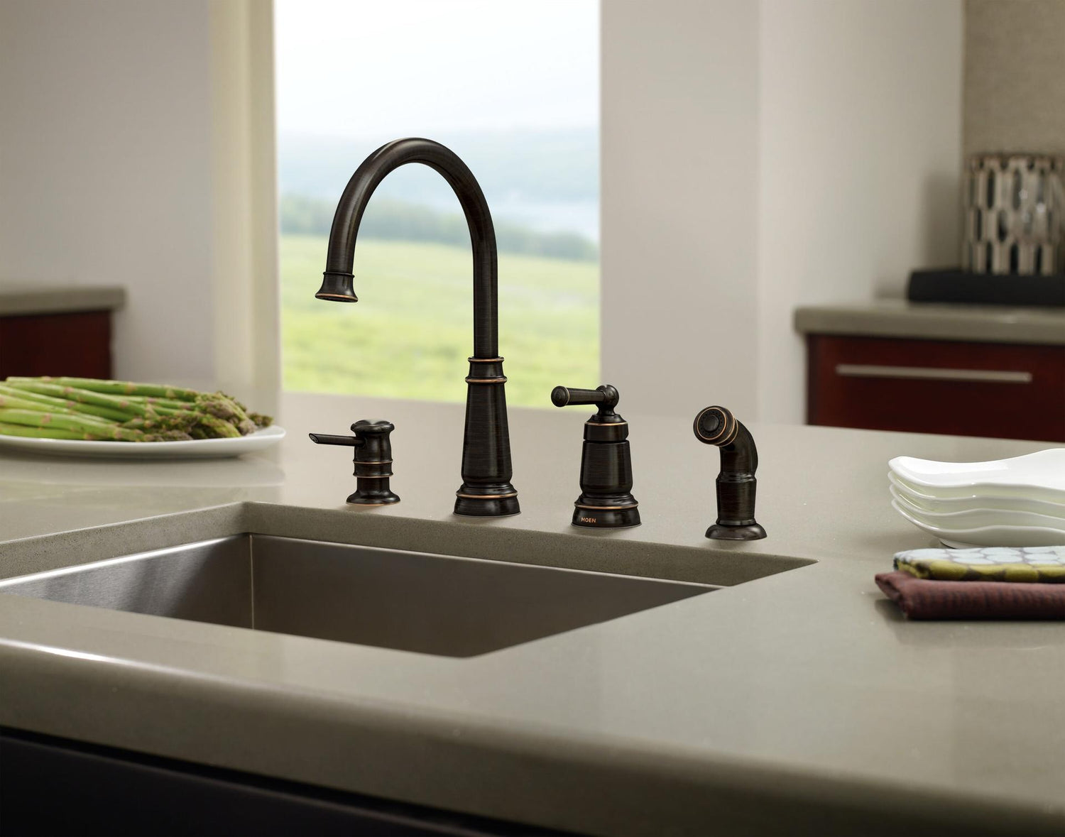 MOEN Edison 87042BRB Single Handle Deck Mount Standard Kitchen Faucet in Mediterranean Bronze