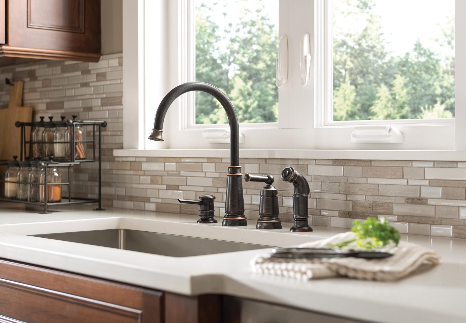 MOEN Edison 87042BRB Single Handle Deck Mount Standard Kitchen Faucet in Mediterranean Bronze