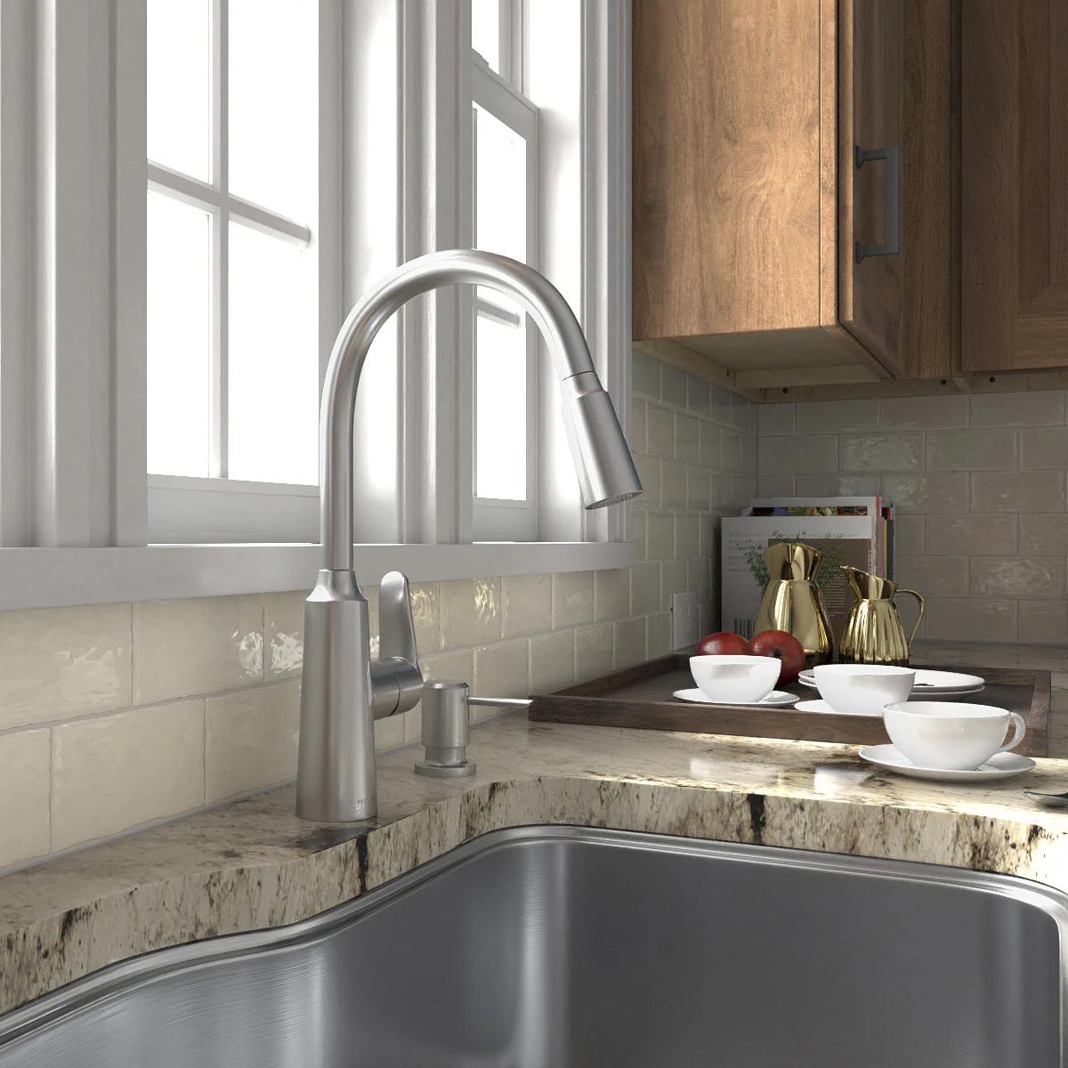 MOEN Edwyn 87028SRS Single Handle Deck-mount Pull-down Kitchen Faucet with Sprayer in Spot Resist Stainless