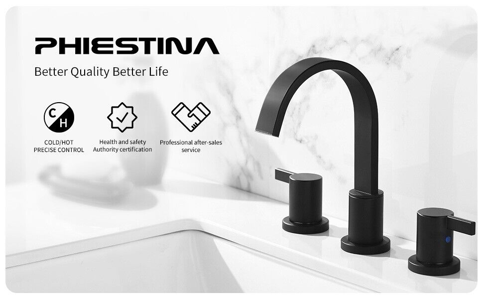 Phiestina 8 in. Waterfall Widespread Bathroom Faucet with Copper Drain and Valve - Like New