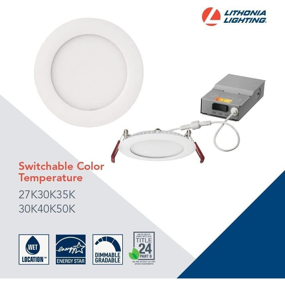 Lithonia Lighting WF6LED 27K30K35K 90CRI MW M6 6" LED Wafer Light, Selectable