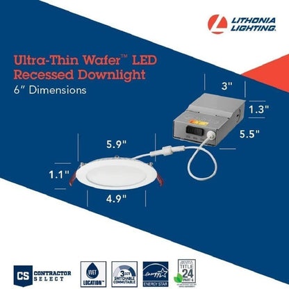 Lithonia Lighting WF6LED 27K30K35K 90CRI MW M6 6" LED Wafer Light, Selectable