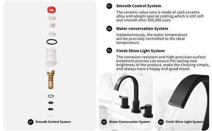 Phiestina 8 in. Waterfall Widespread Bathroom Faucet with Copper Drain and Valve - Like New