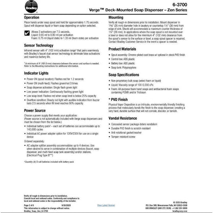 Bradley (6-3700) RFT-BB - Touchless Counter Mounted Sensor Soap Dispenser