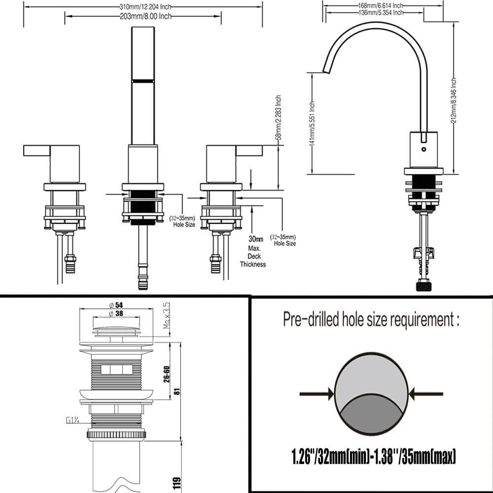 Phiestina 8 in. Waterfall Widespread Bathroom Faucet with Copper Drain and Valve - Like New